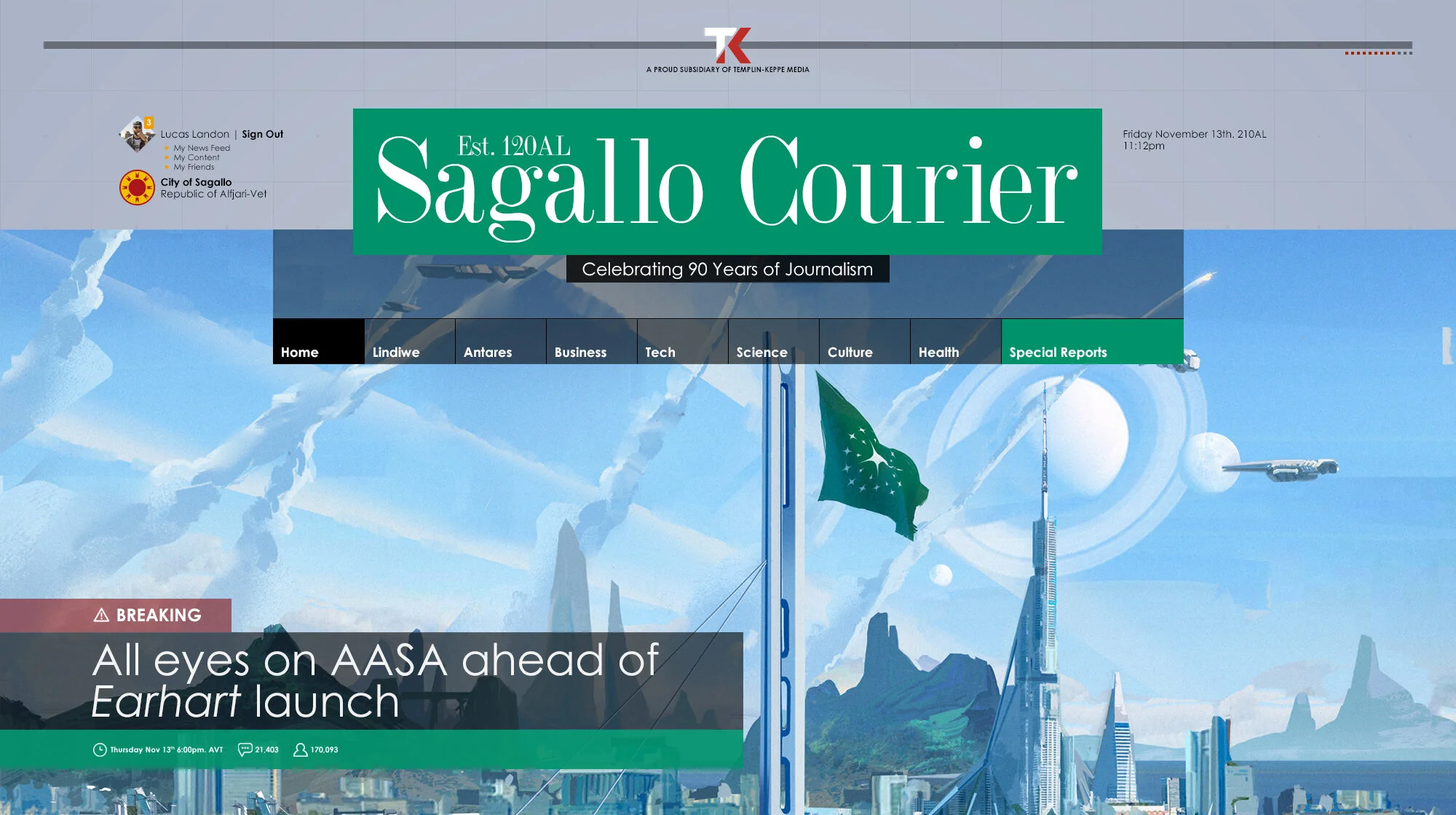 Front Page of the Sagallo Courier | November 13th, 210al