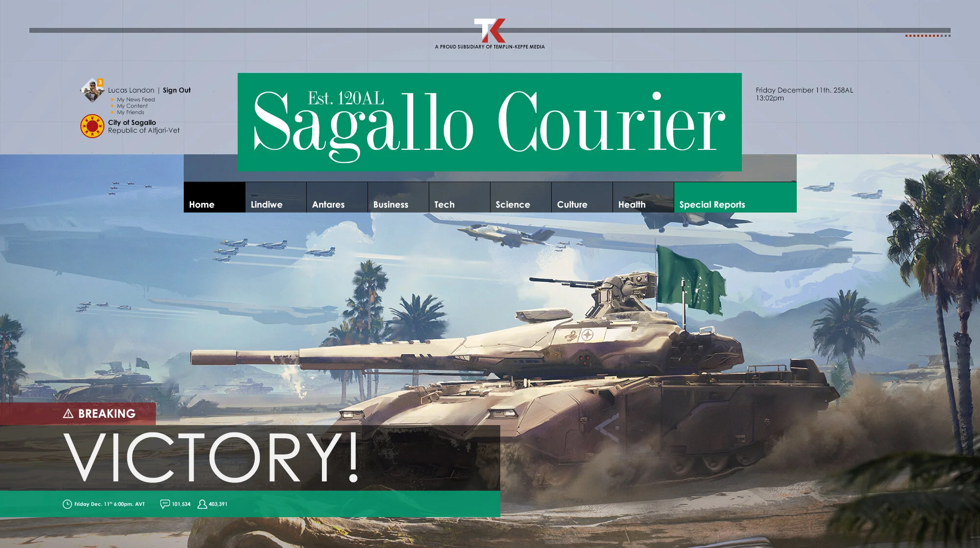Front Page of the Sagallo Courier | Friday December 11th, 258al