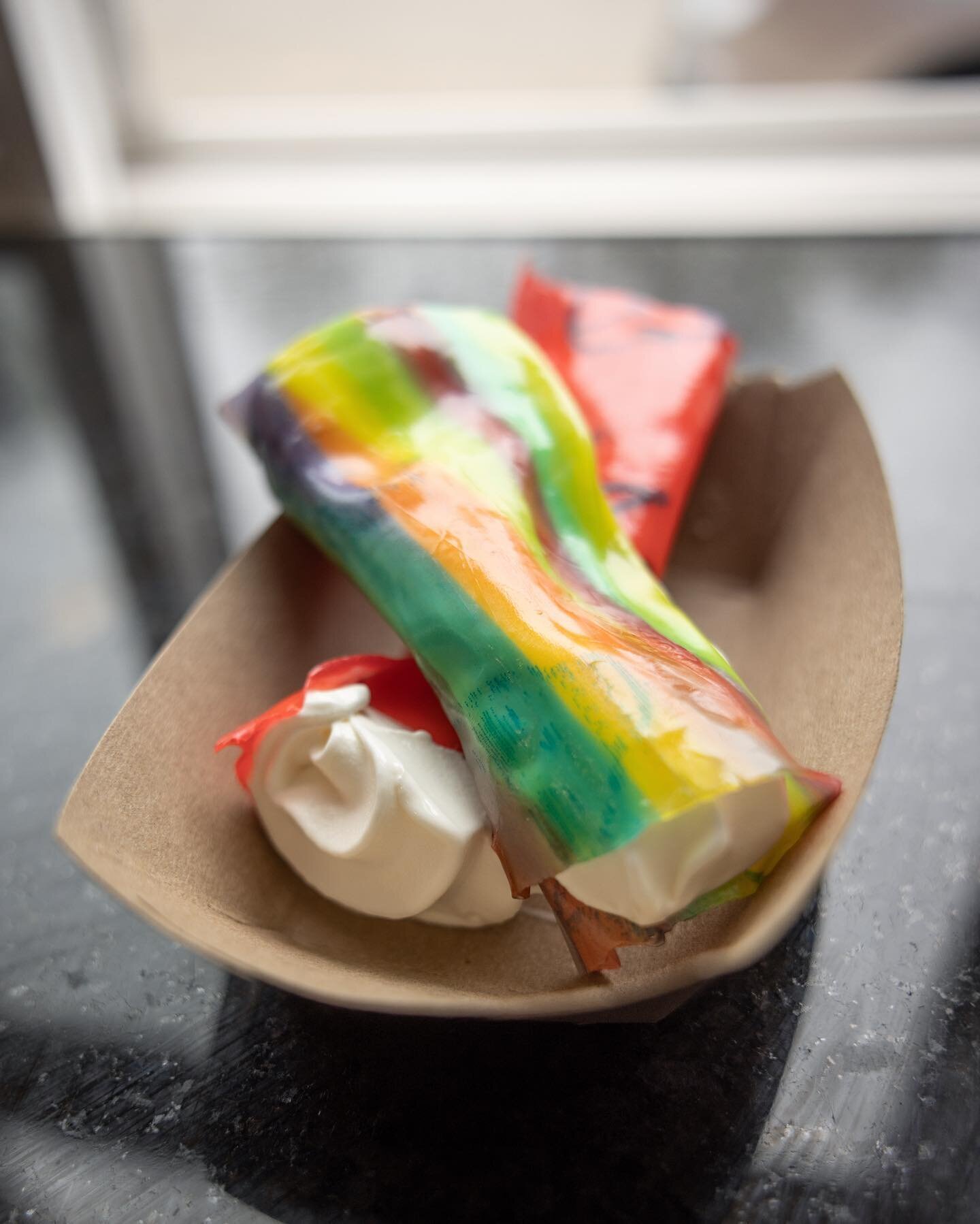 Ice Cream Roll Ups. Literally fruit roll ups with delicious BFDB ice cream in the middle. $3.50 for 1, $5 for 2. 😳🤤