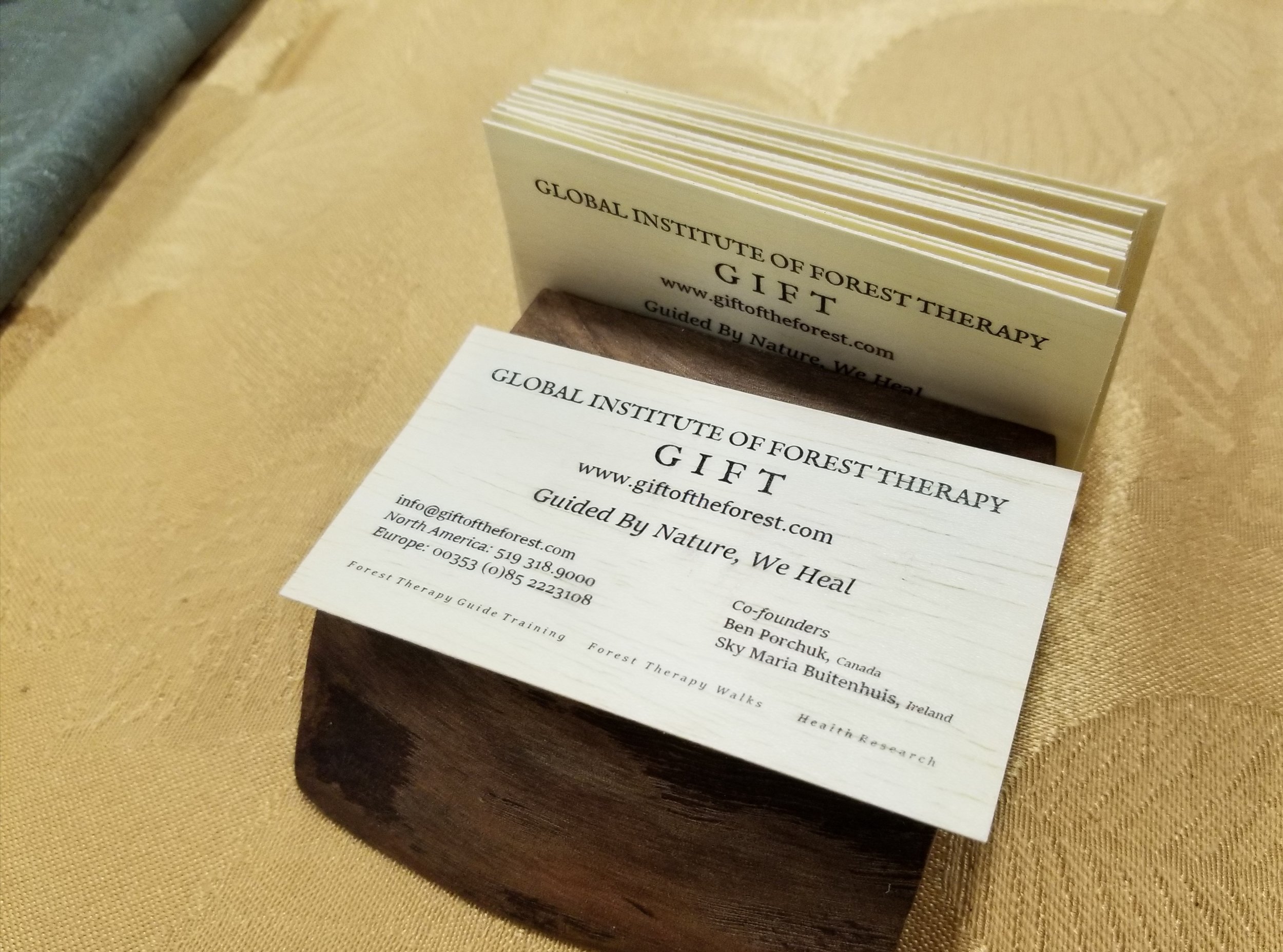 Our ‘ GIFT Card ’ - fashioned from White Birch wood, with a dab of wonderfully scented essential oil, or ‘Phytoncides’ from conifers placed on the back, these cards are hugely popular as keepsakes.