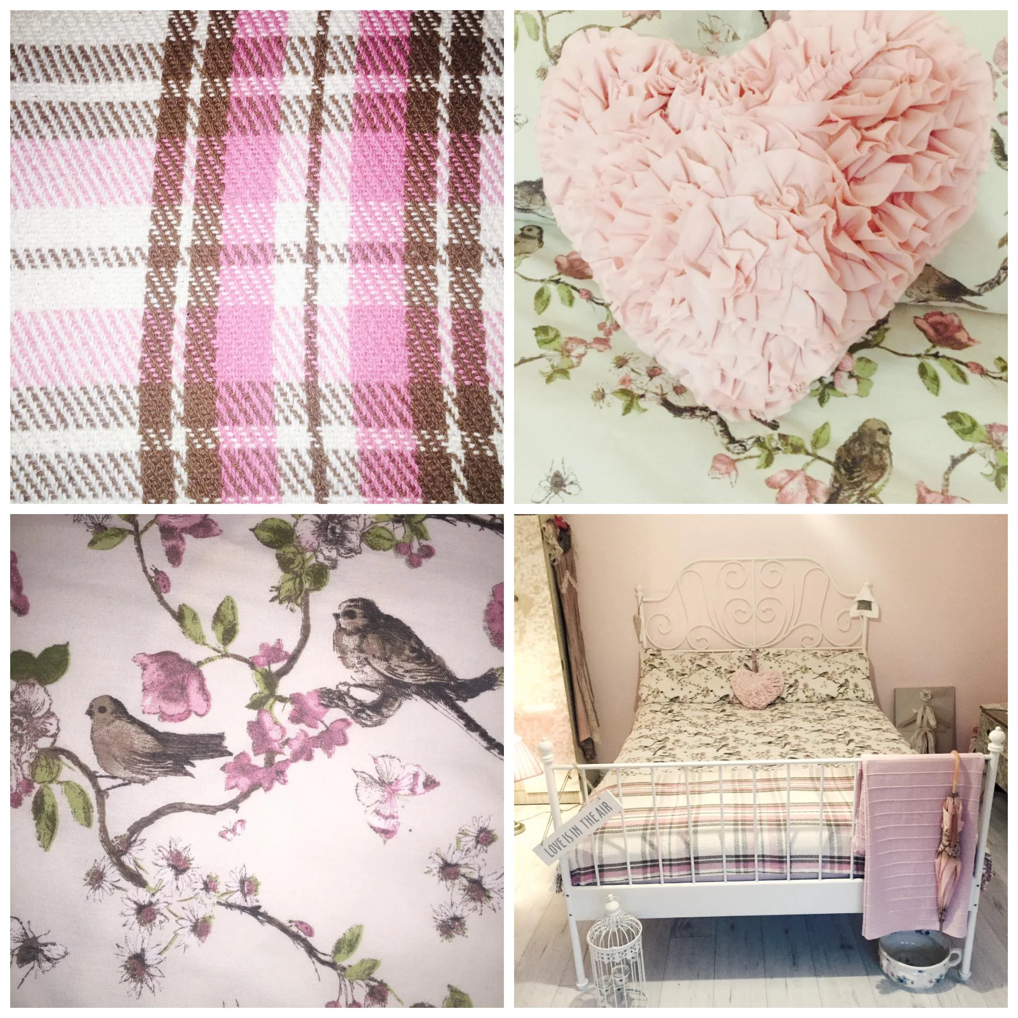 Pink cushion is from Matalan along with the pink tartan throw. I love my Bird bedlinen @Asda's best. White bed is from Ikea £79 for the frame only. Easy to assemble and can fit in an average size car.