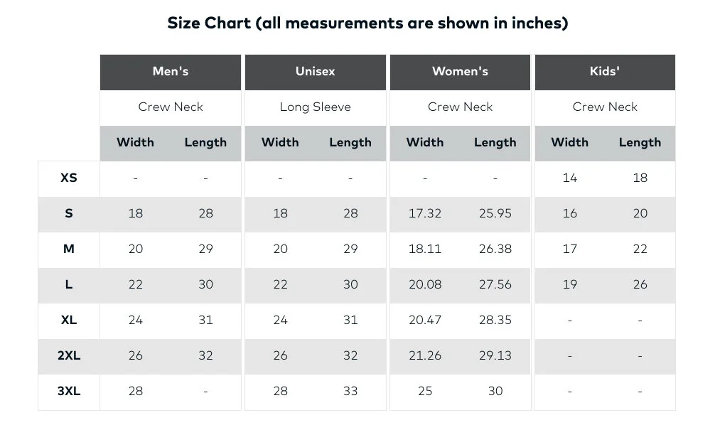 FOL Size Chart