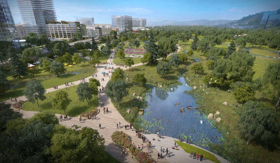Detailed view of the San Diego River Park within SoccerCity