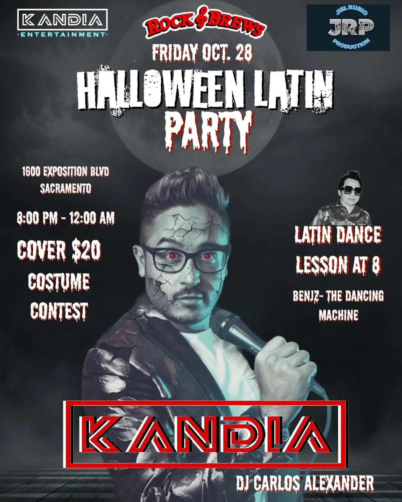 Get your costumes ready! HALLOWEEN LATIN PARTY ! this Friday October 28th with @kandiag latin live show , dj @ub_bycarlosalexander delicious food by @rockandbrews_calexpo @rockandbrews and Latin dance lesson  by @benjz_the_dancingmachine . Produced b