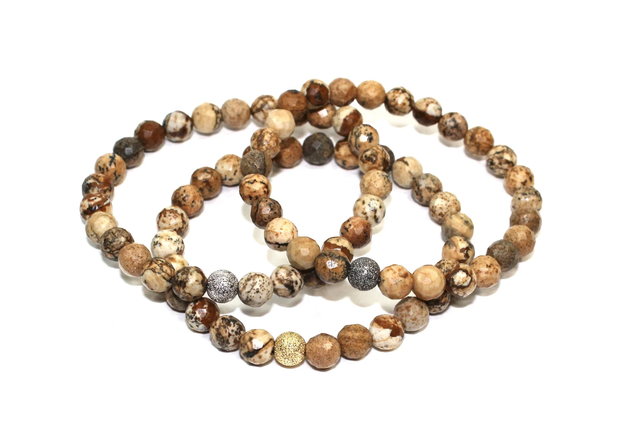 Simple Druzy Ball With Jasper Beads Stack Bracelet