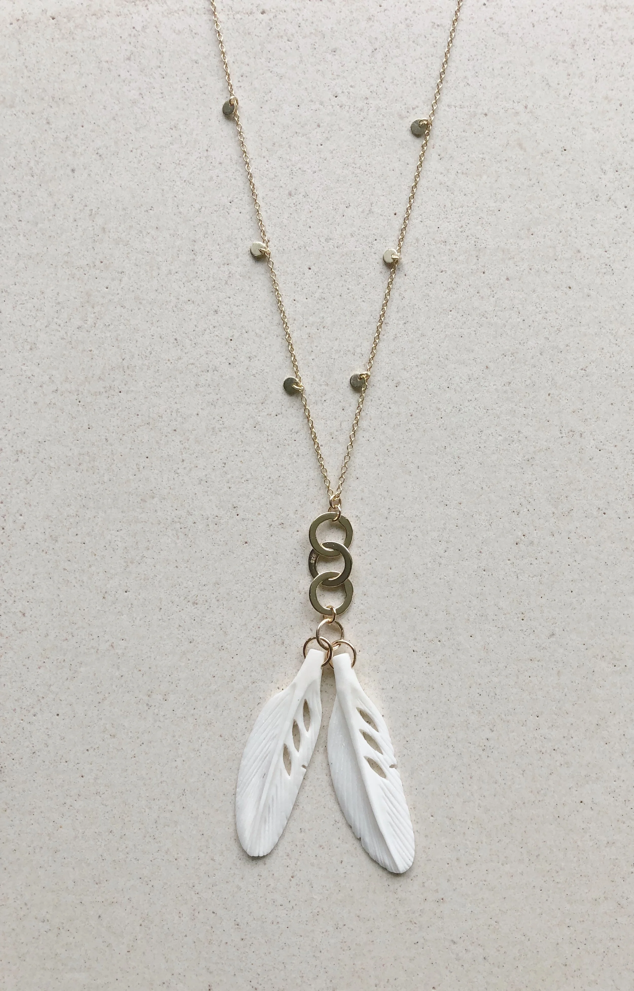 "Gypsy" Three Hoops and Bone Feathers with Coin Chain Necklace