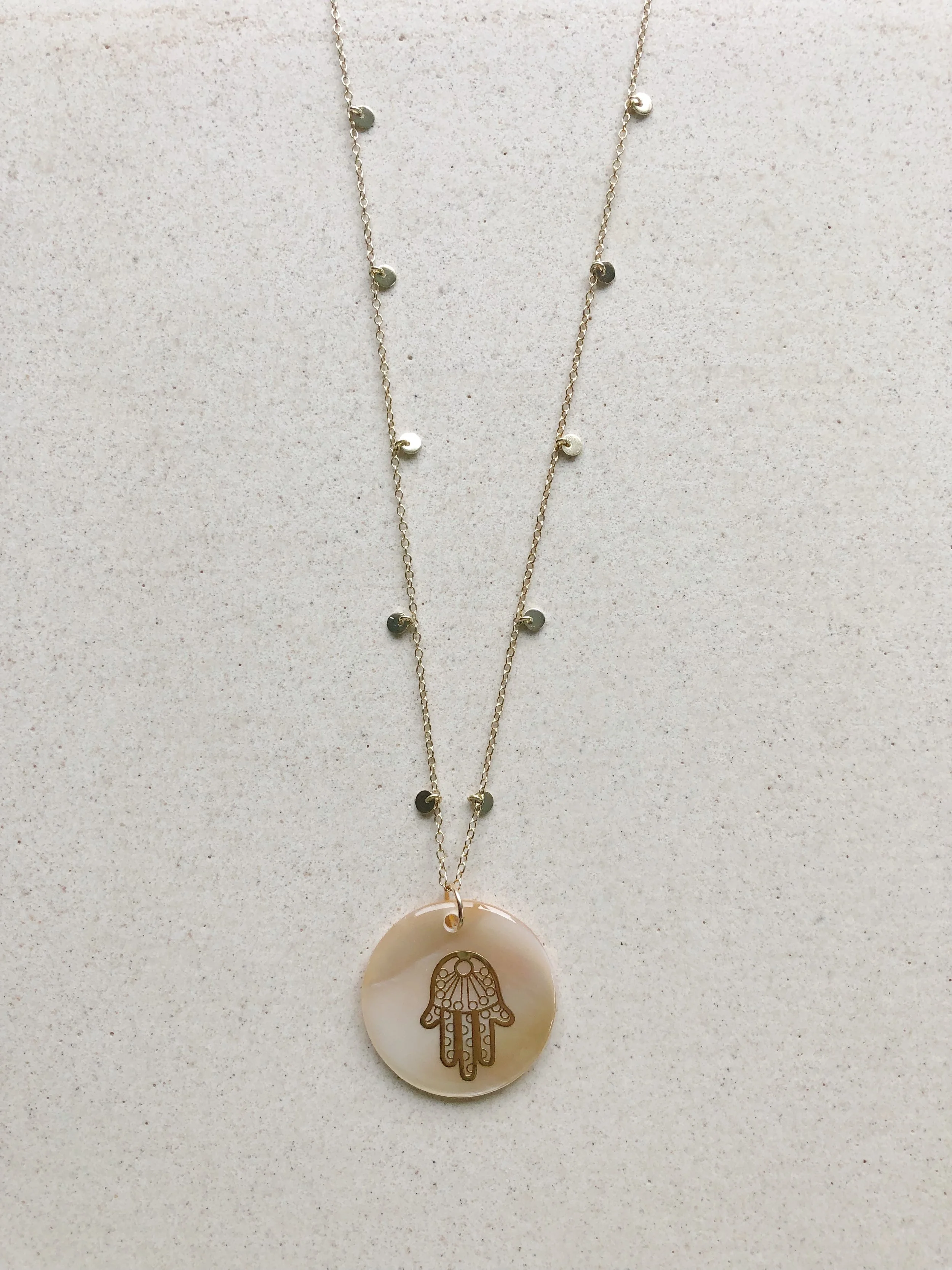 Mother Pearl Hamsa Coin with Mini Coins Necklace