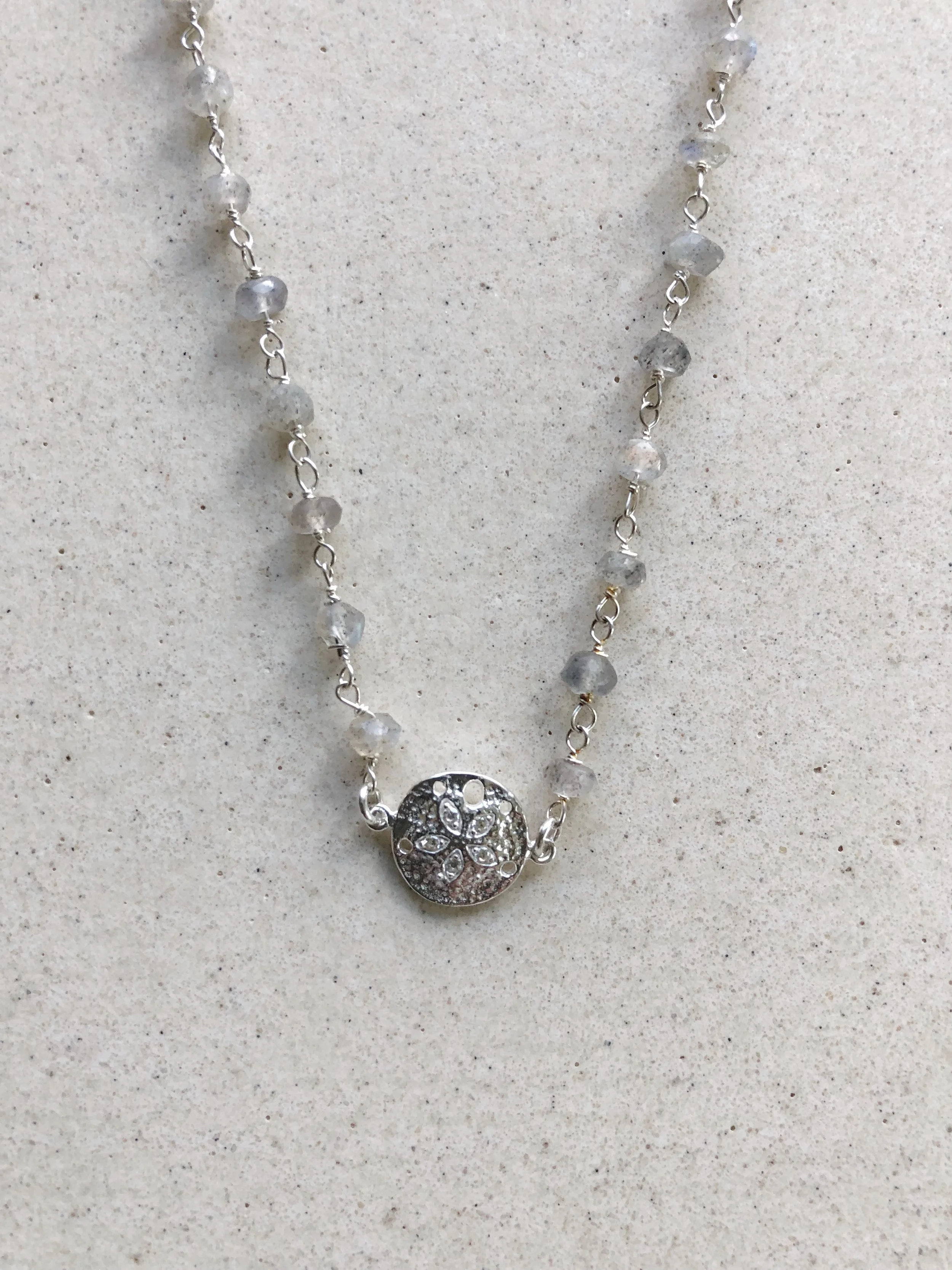 Sand Dollar with CZ Labradorite Necklace