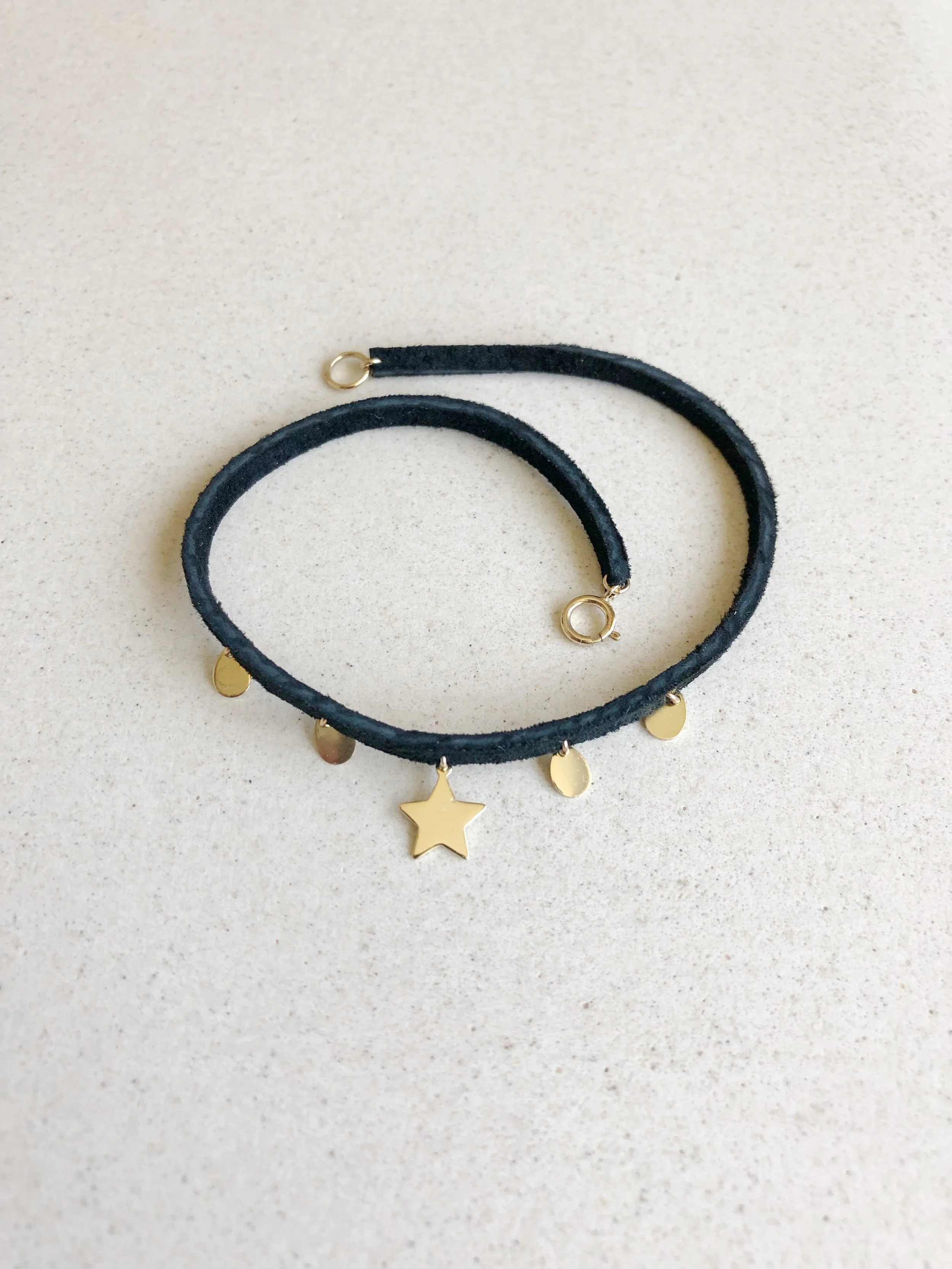Star Mini with Chips and Dark Brown Leather Anklet