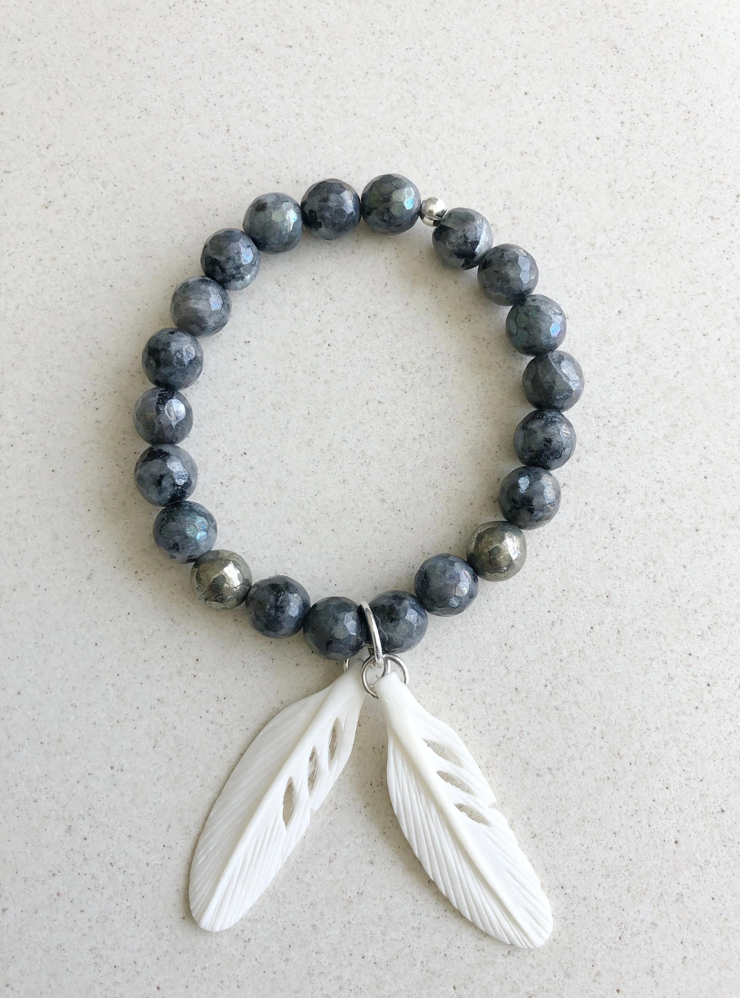 Feather Bone Hanging Labradorite and Pyrite Bracelet
