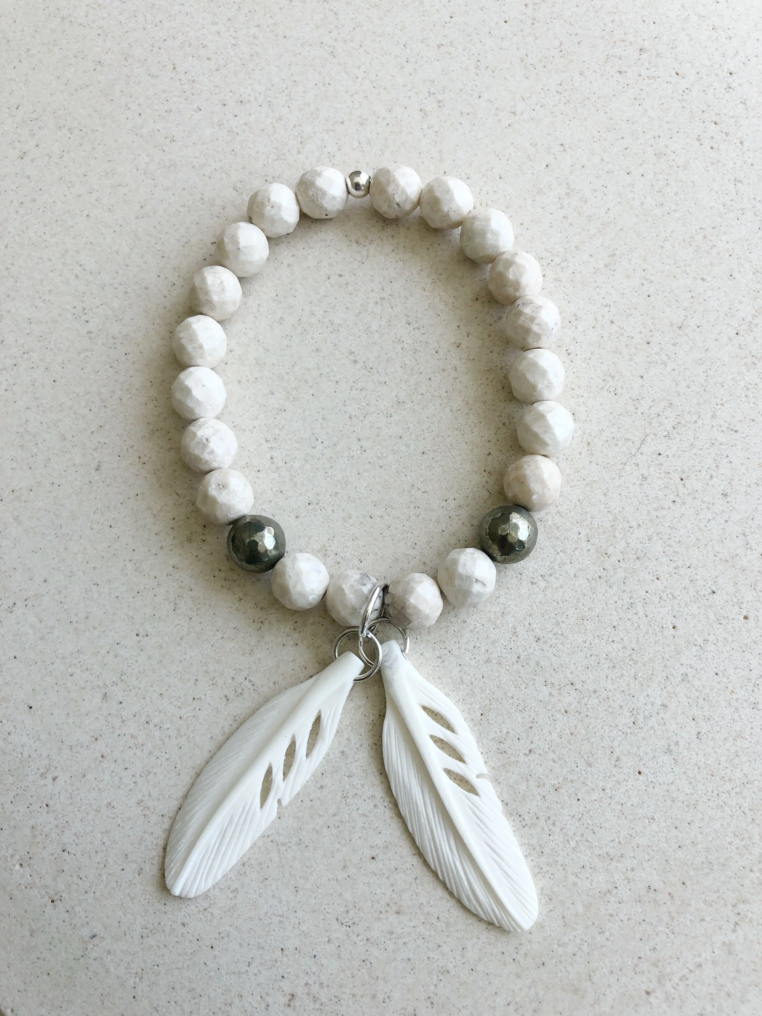 Feather Bone Hanging Sandstone Bracelet