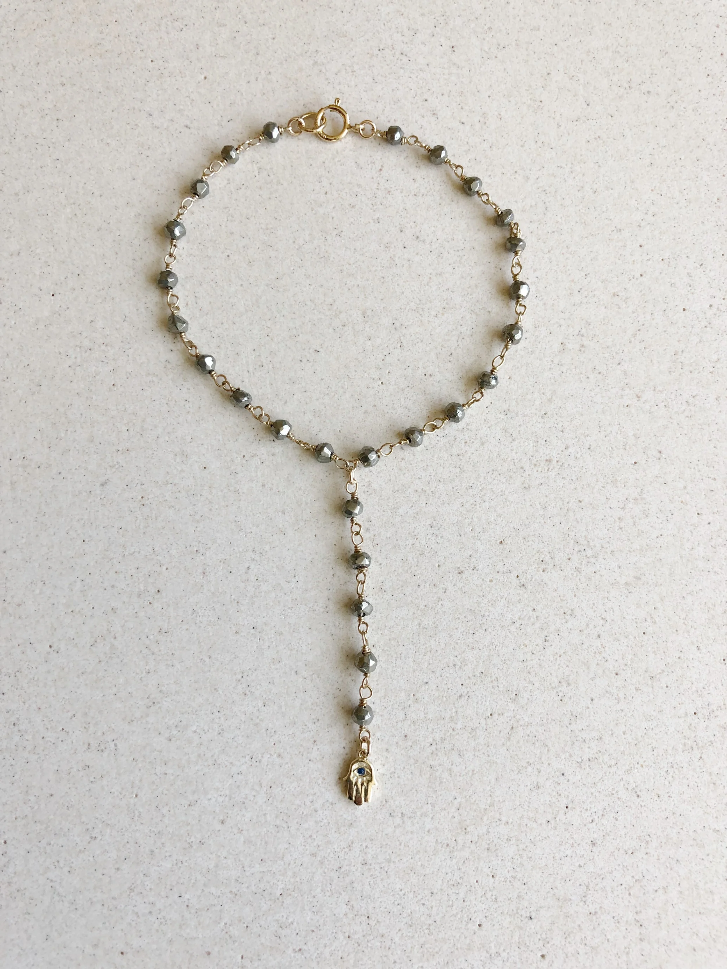 Hamsa Mini with Pyrite Lariat Bracelet