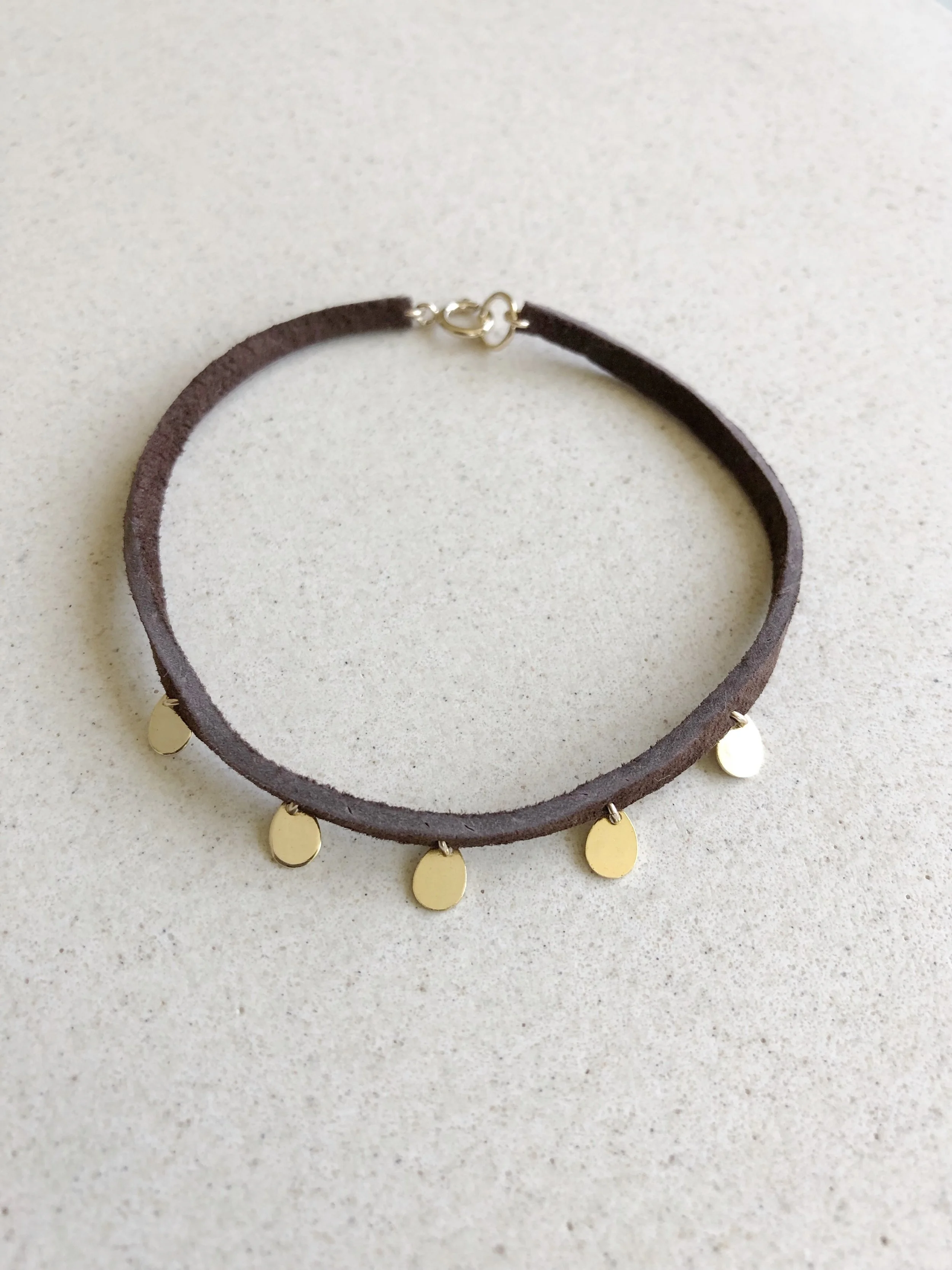 Five Hanging Chips with Dark Brown Leather Bracelet