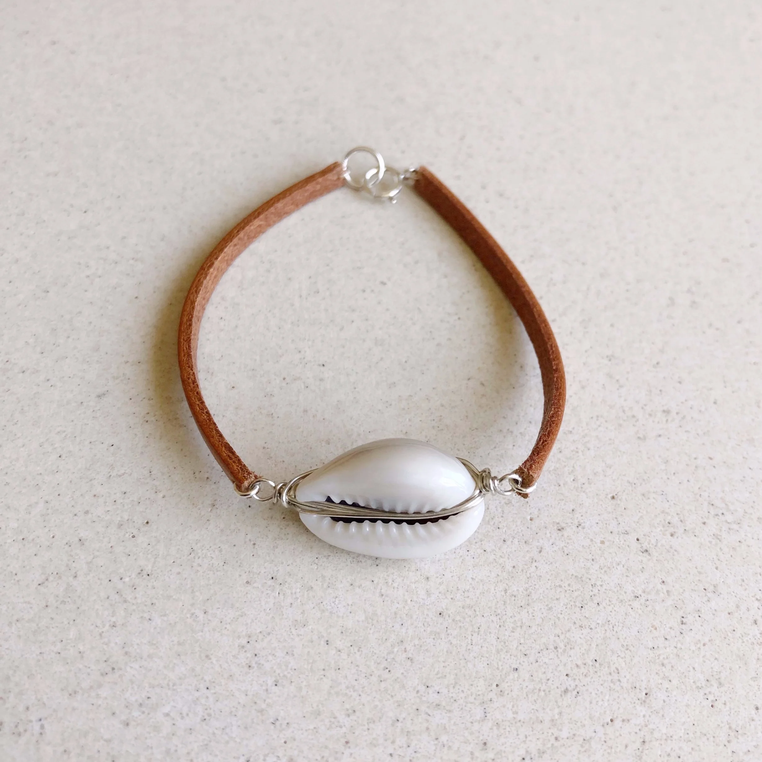 Cowrie Shell Camel Leather Bracelet