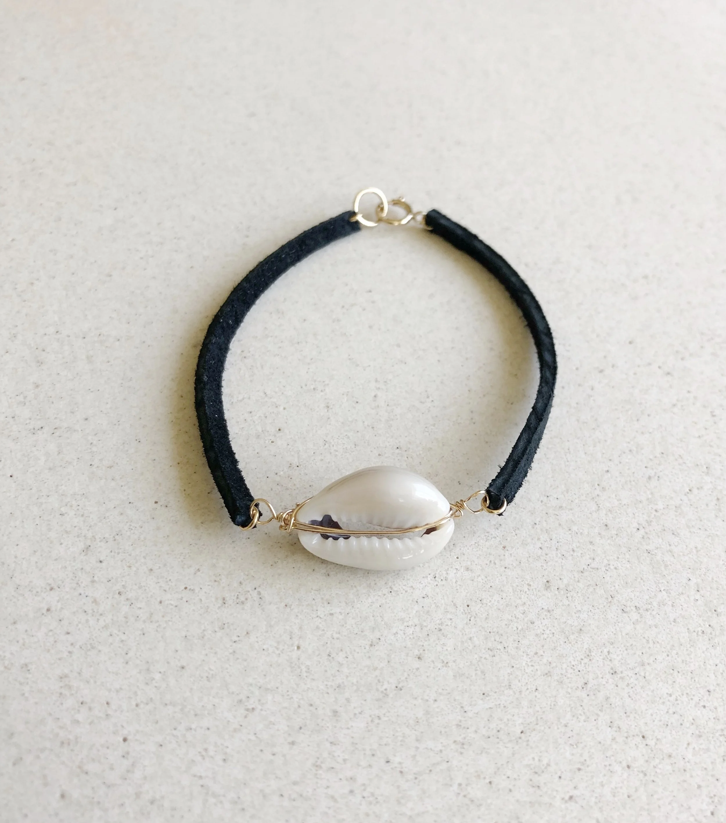 Cowrie Shell Black Leather Bracelet
