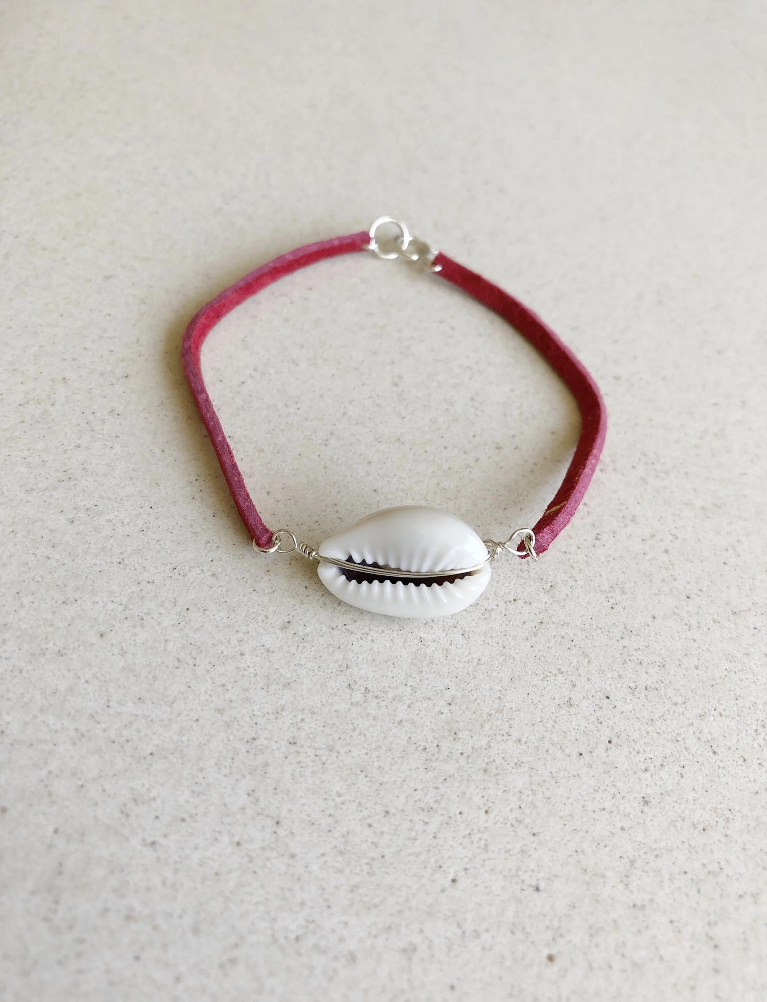Cowrie Shell Red Leather Bracelet