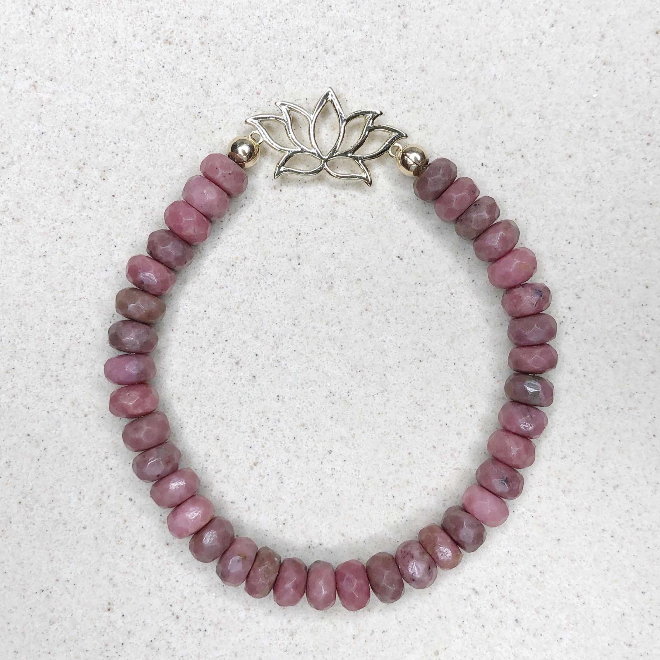 Pink Rhodonite Lotus Outline Bracelet