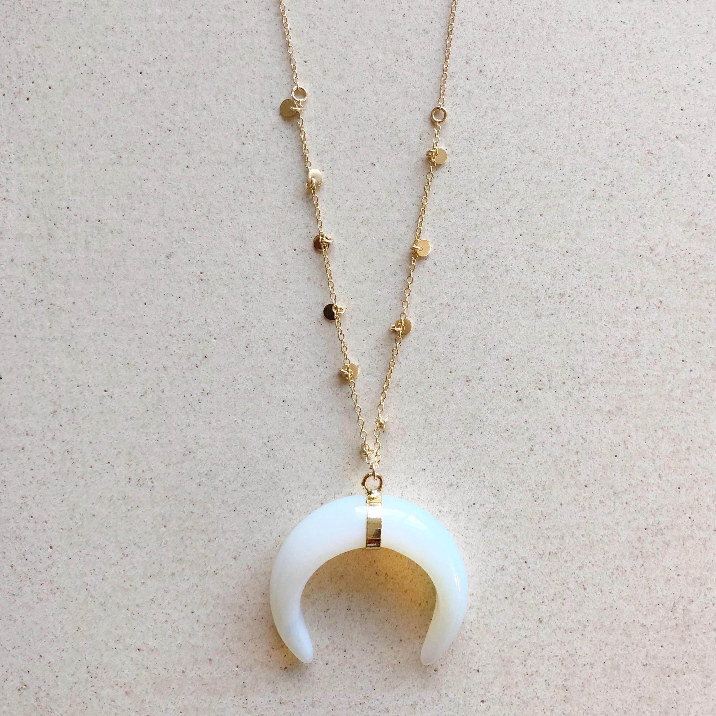 Crescent Horn Moonstone Coin Necklace