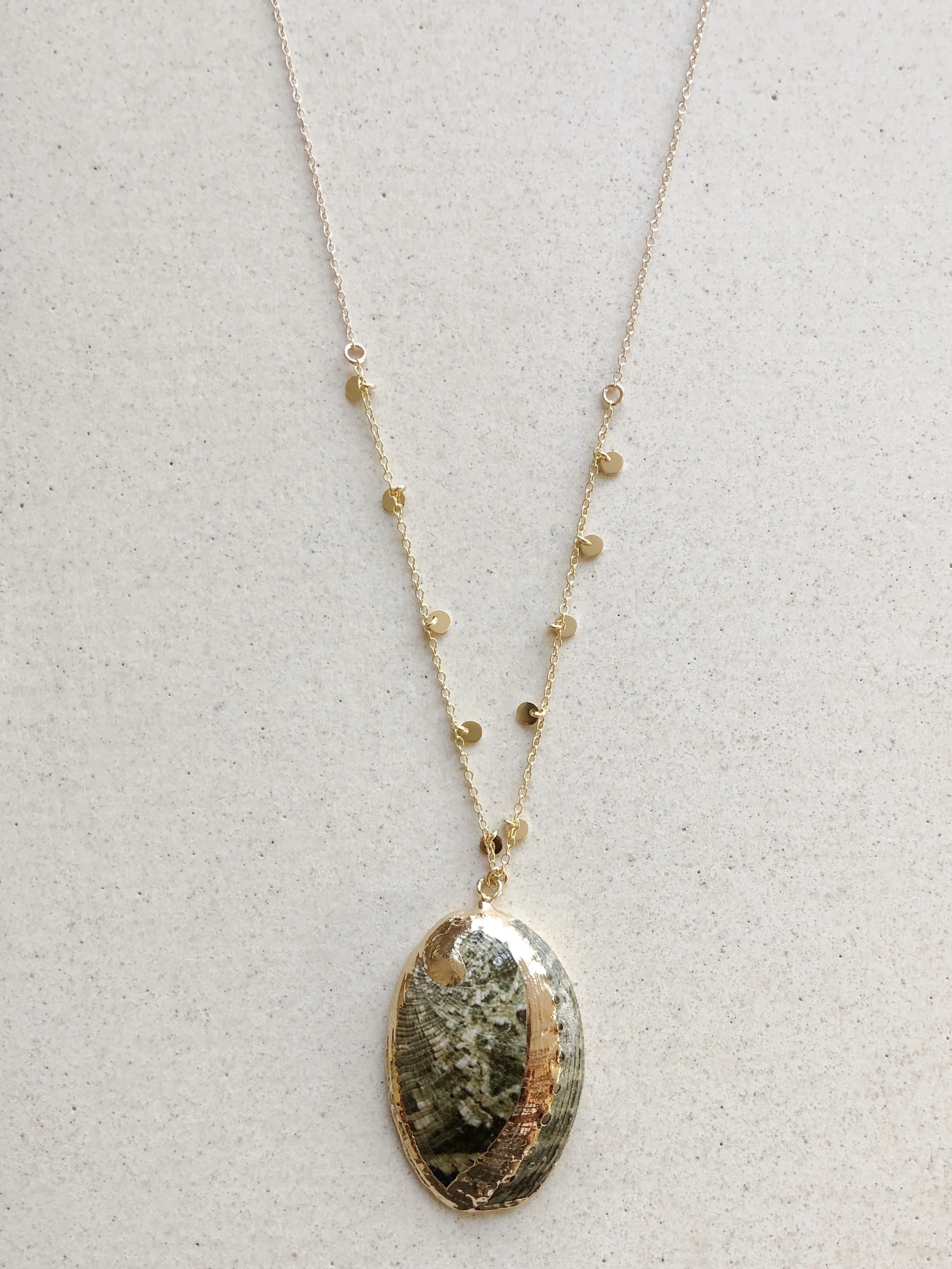 Green Abalone Shell Coin Necklace