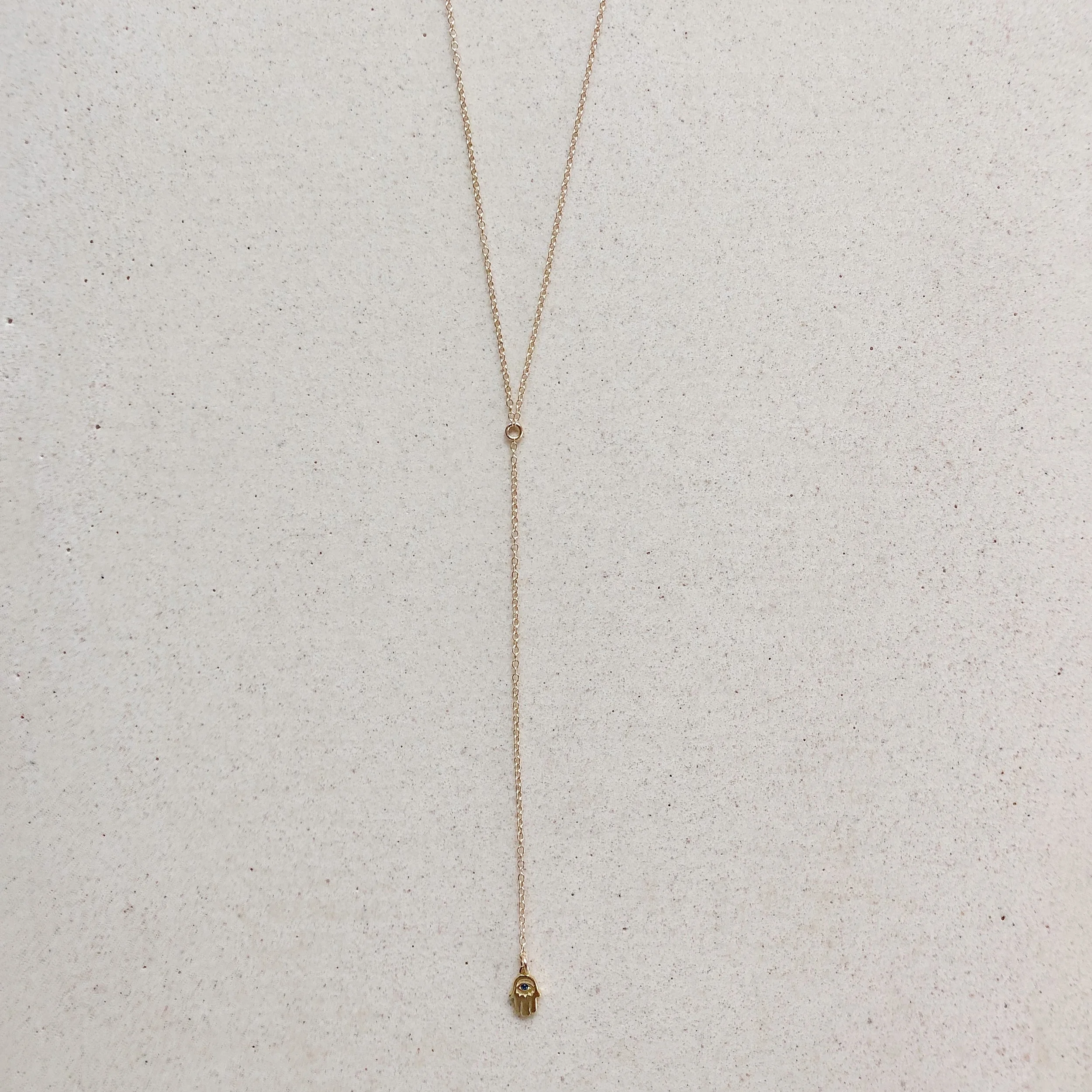 Hamsa Mini with Blue CZ Simple Lariat