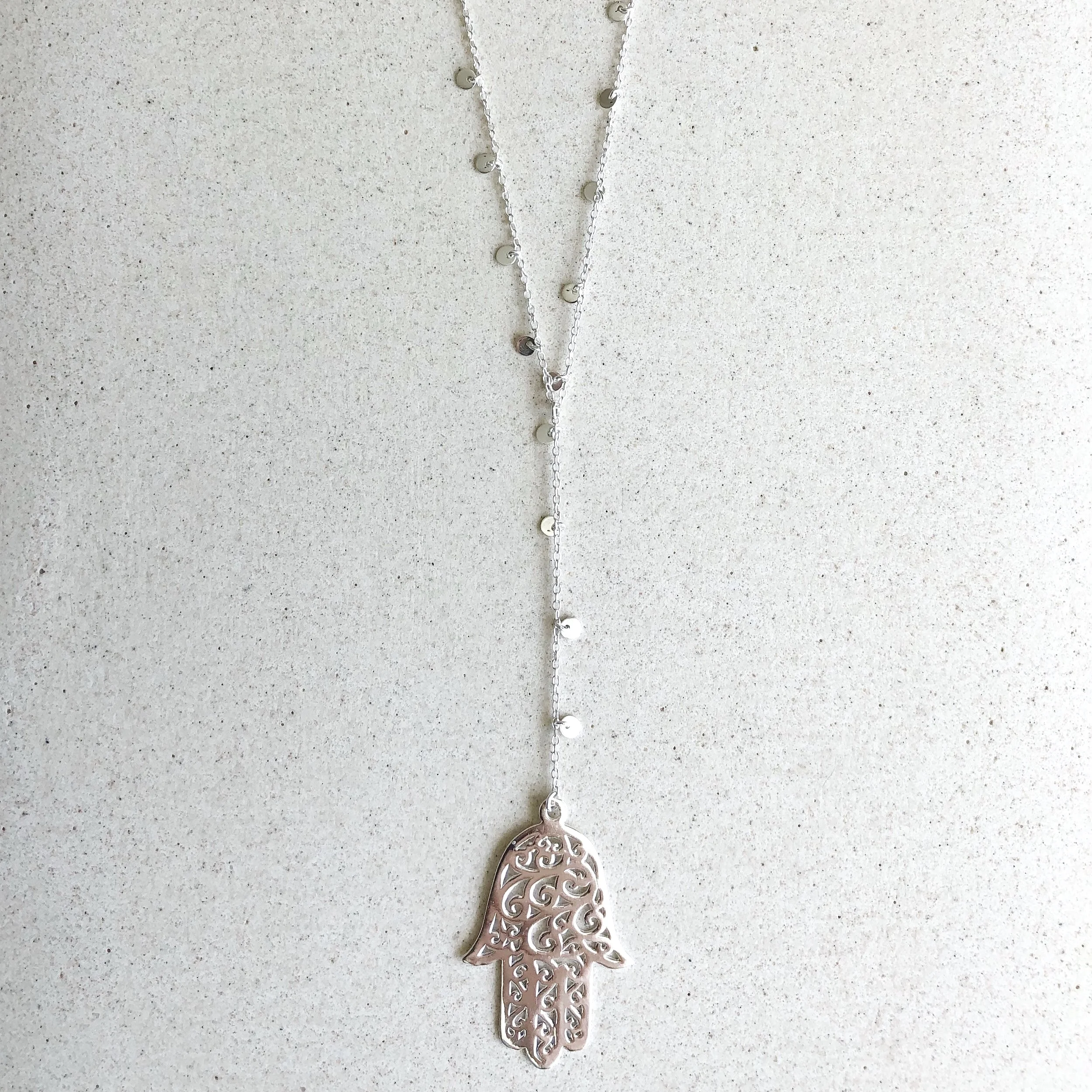 Hamsa Outline Large with Coins Lariat