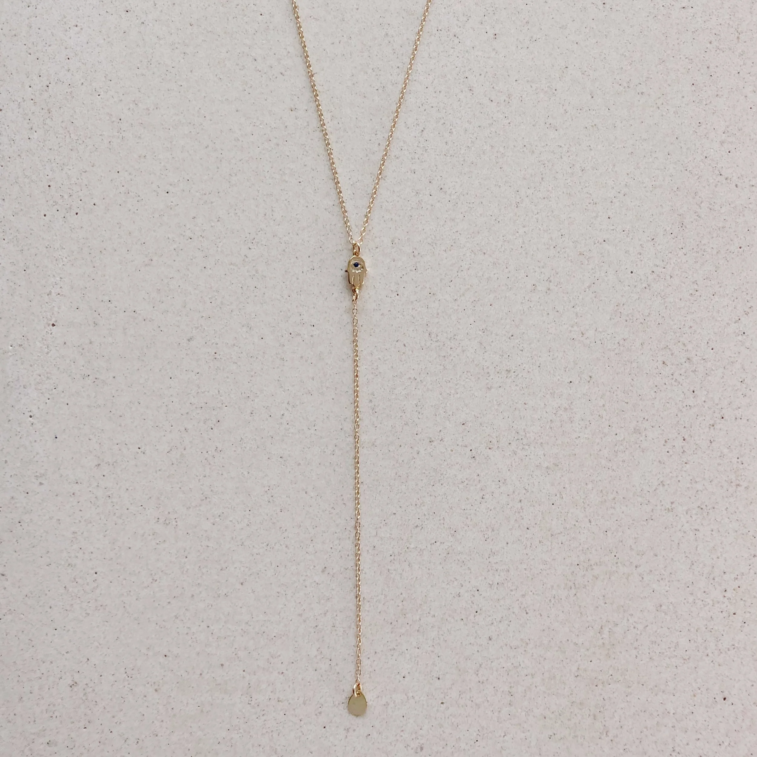 Hamsa Mini with Blue CZ and Chip Lariat