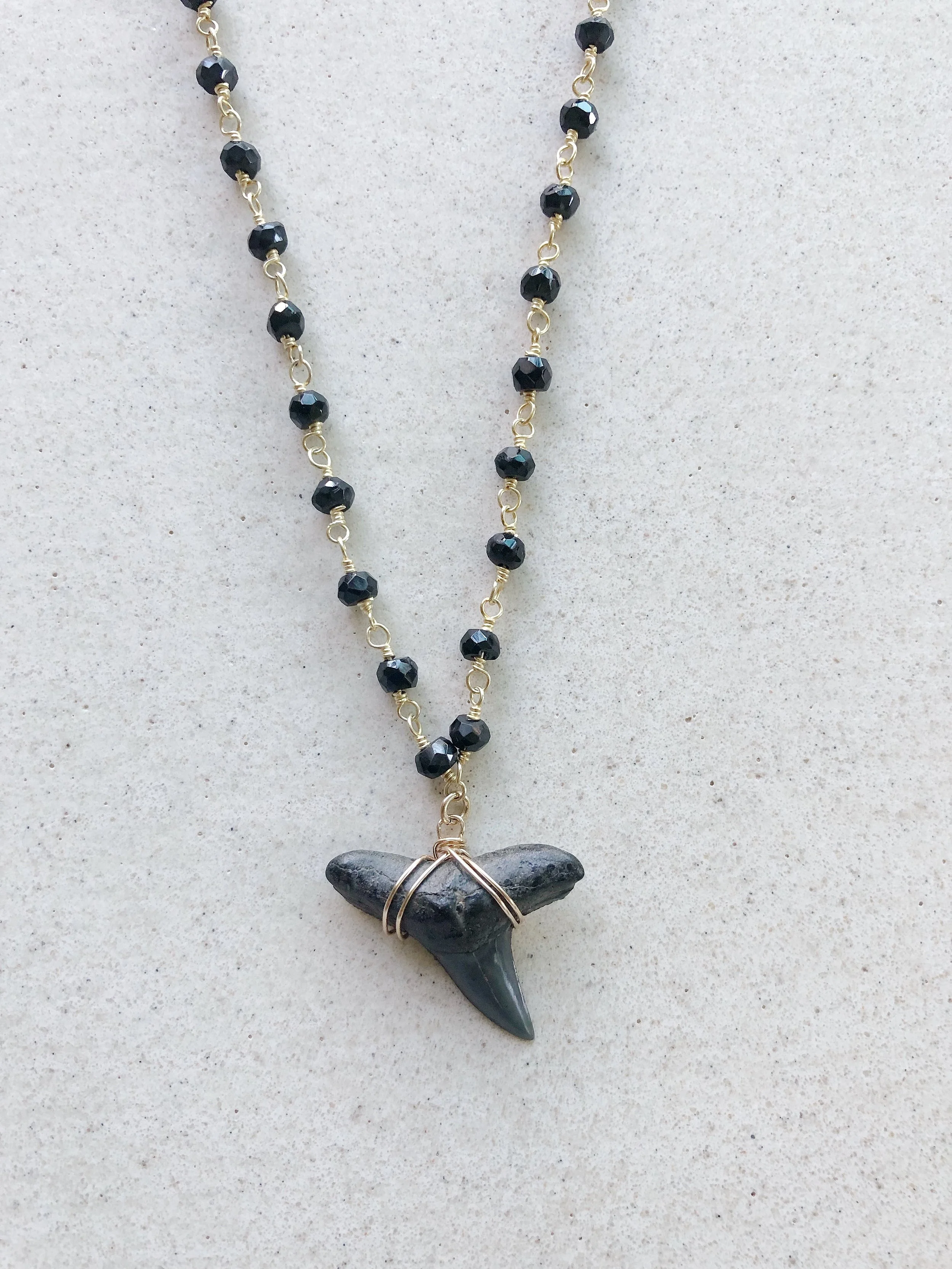 Black Mako Shark Tooth Fossil Onyx Necklace