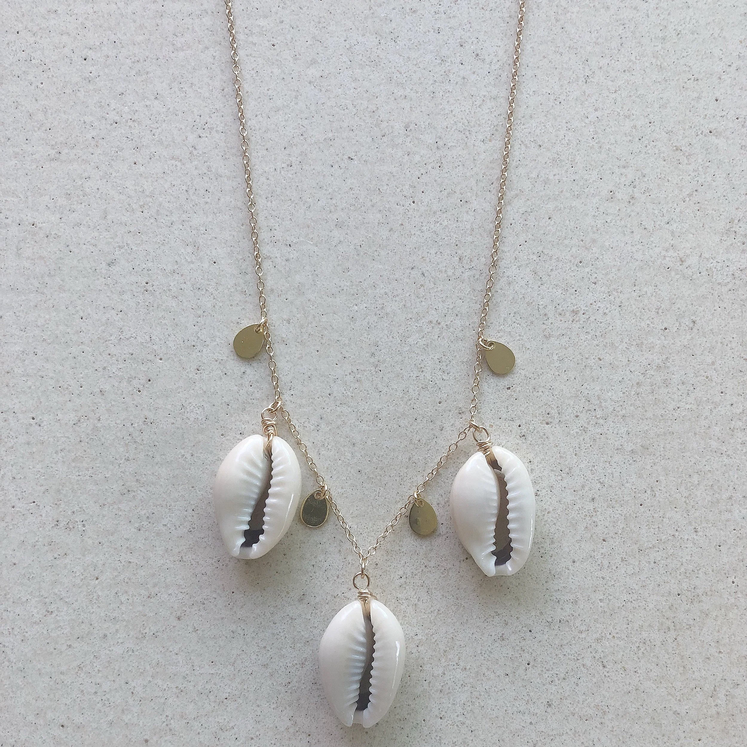Three Wired Cowrie Shells with Coins Necklace