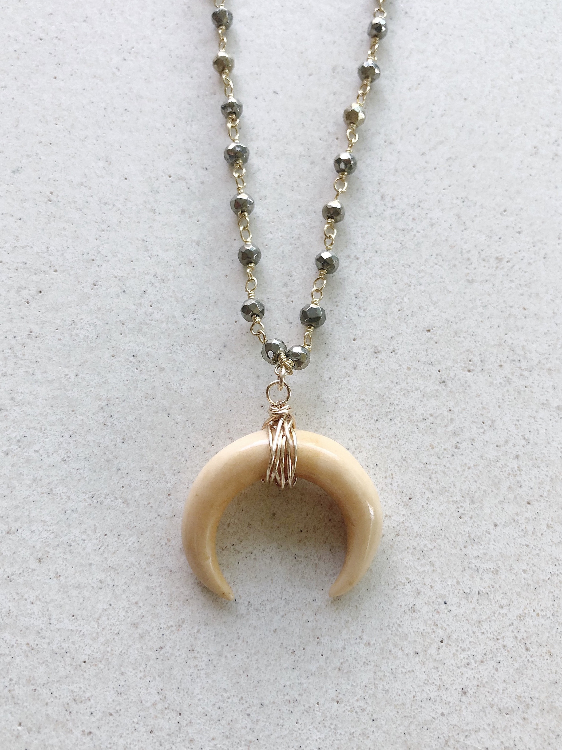 Crescent Horn Bone Pyrite Necklace
