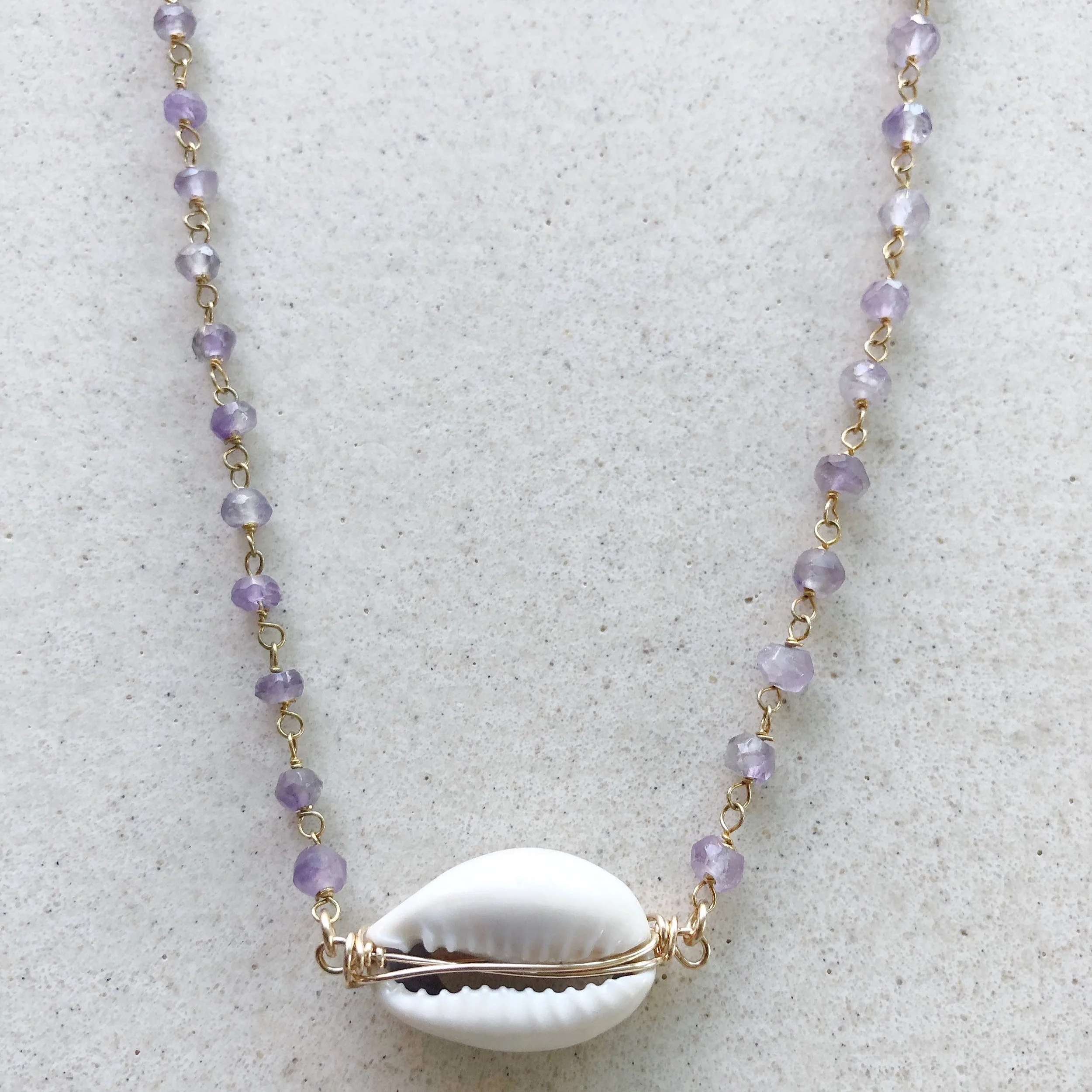Cowrie Shell Double Wire Amethyst Necklace