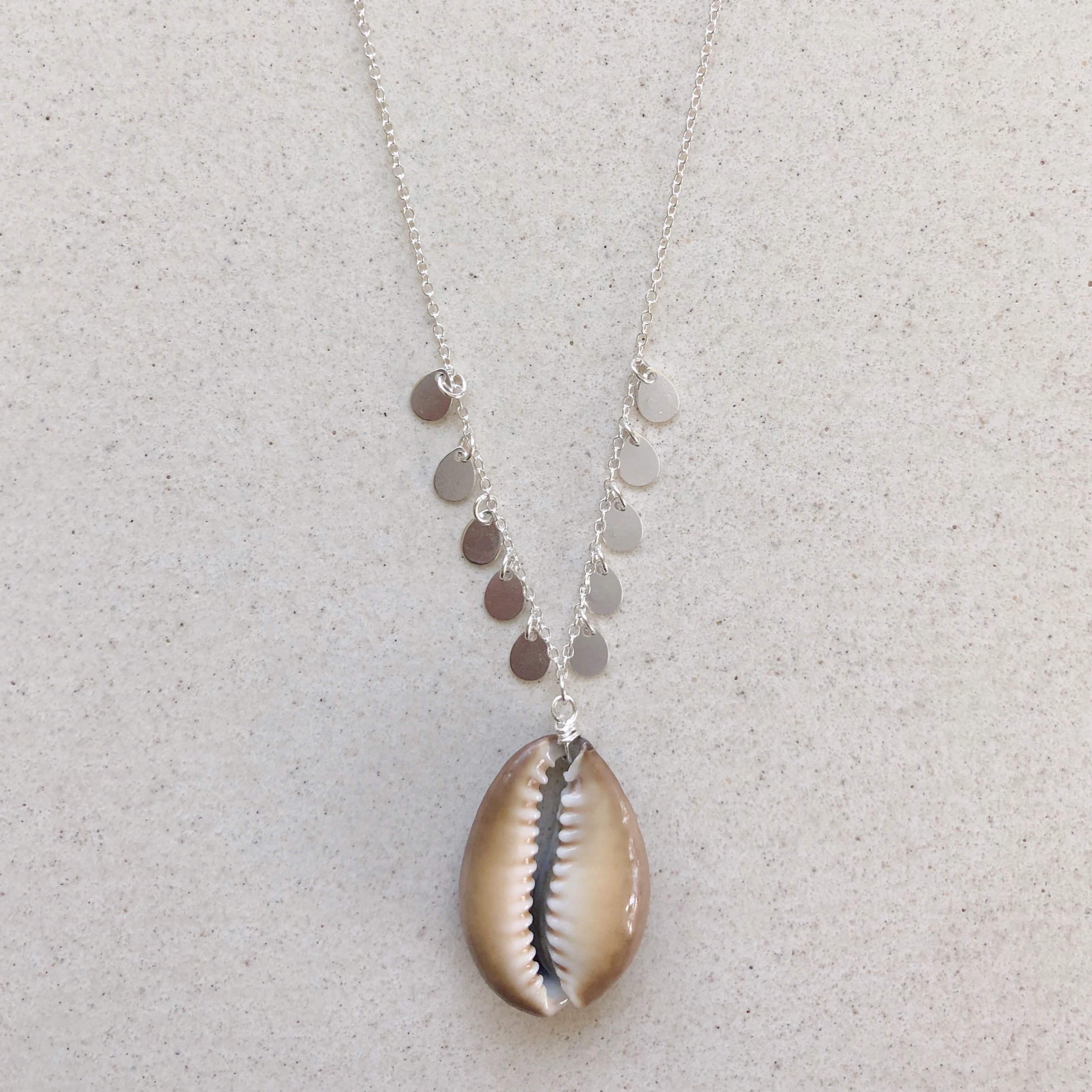 Cowrie Shell Brown with Sterling Silver Coins Necklace