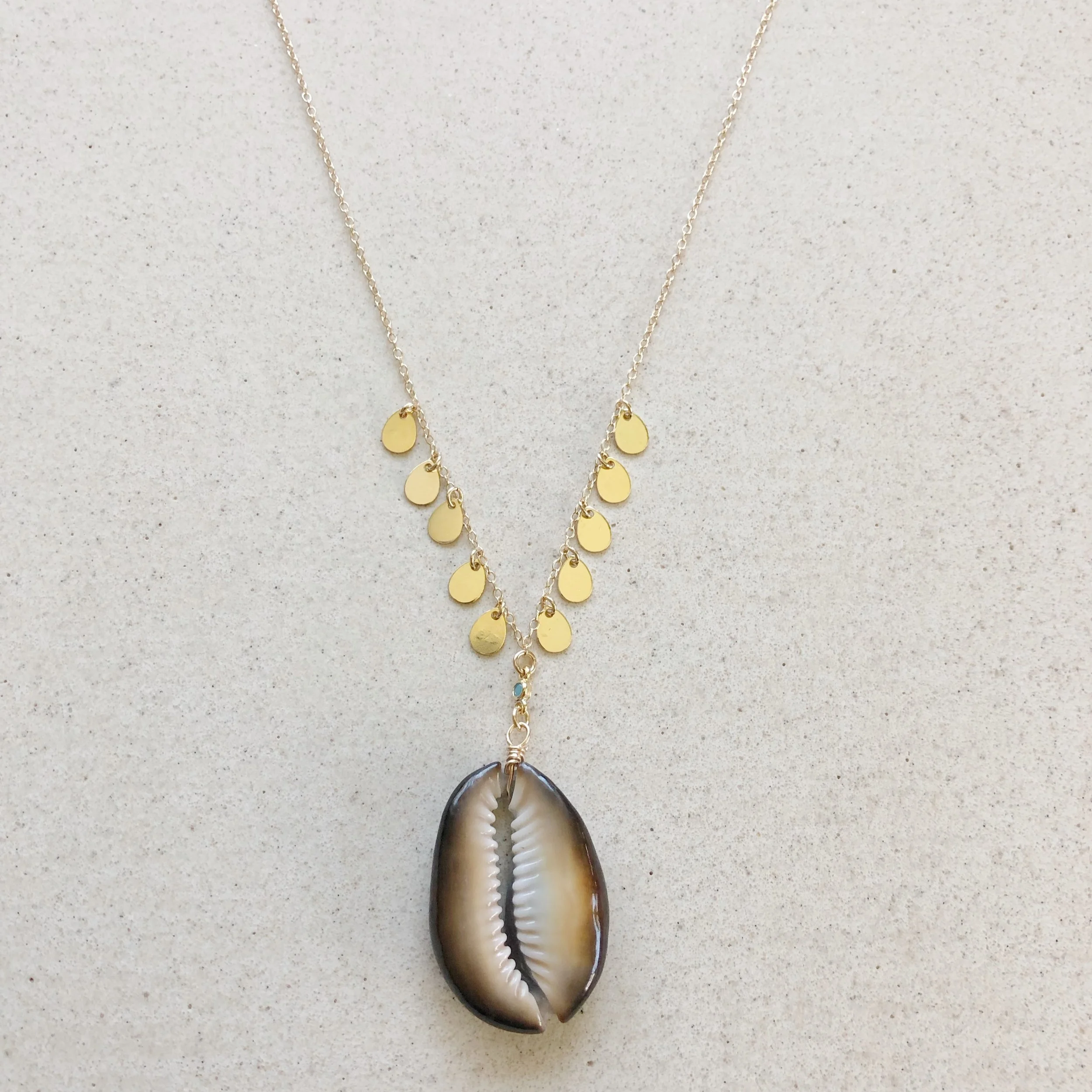 Cowrie Shell Brown with Coins Necklace