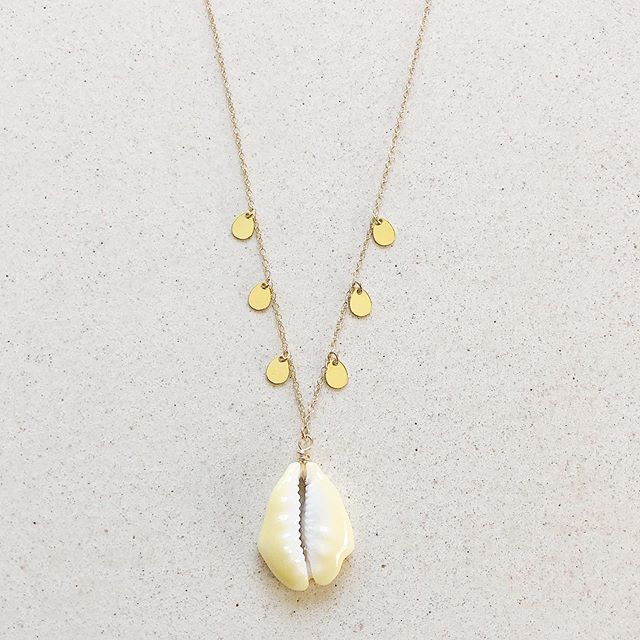 &quot;Shelly&quot;  Cut Money Cowrie Shell with 14K Gold Vermeil Coins Necklace 🐚 
Available in Sterling Silver

length 16 in with extender