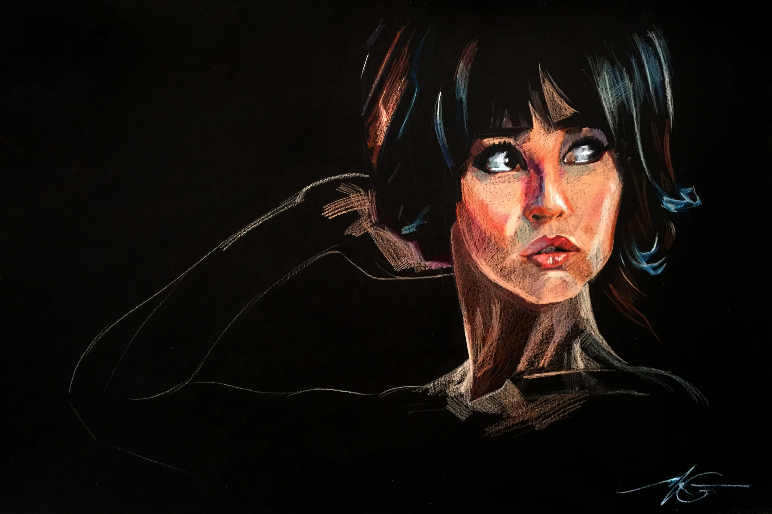Omega Class 20" x 30" Color pencils on black illustration board