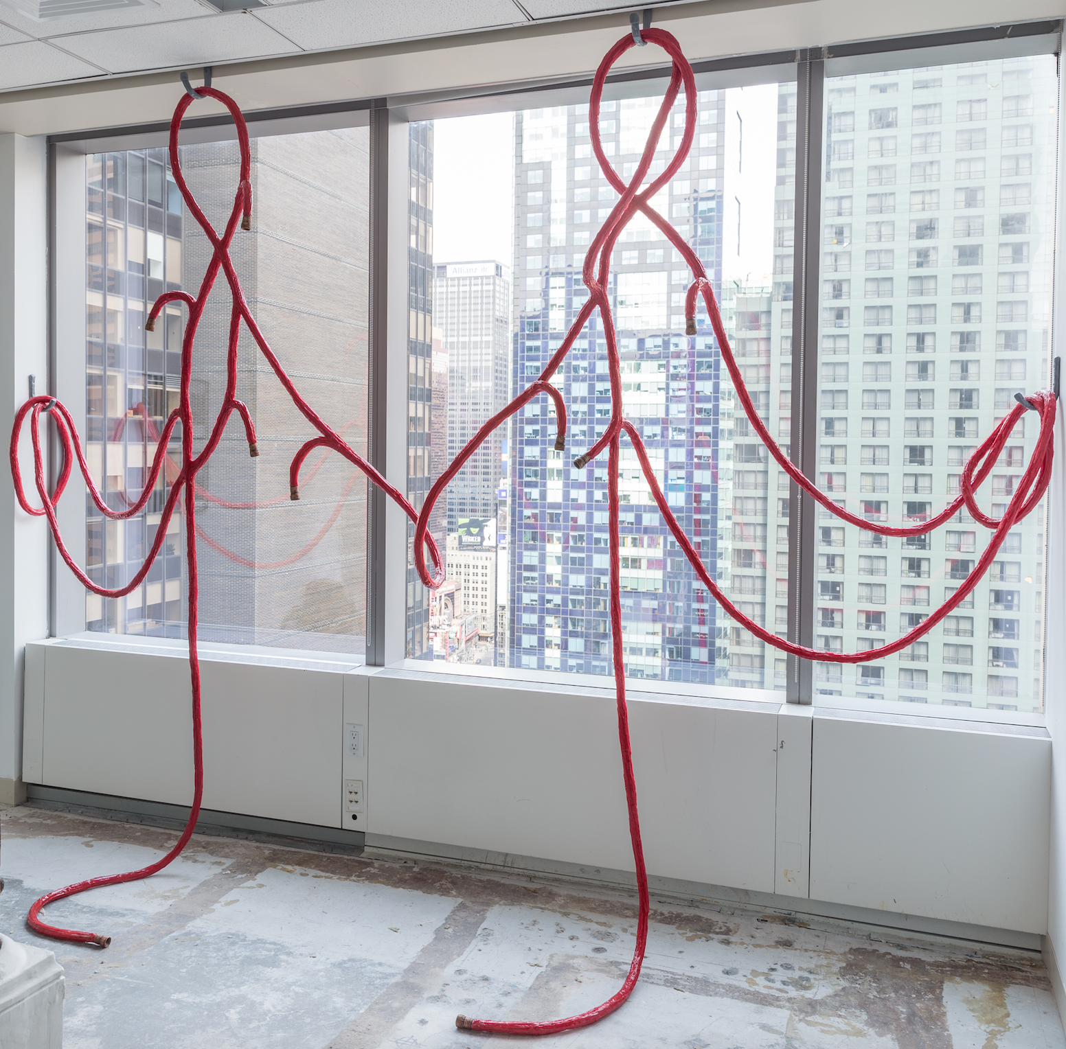 water hose, time traveler, 2017 rope, silicone rubber, plastic, pigment, aluminum & epoxy putty 12 x 7 in x 3 ft
