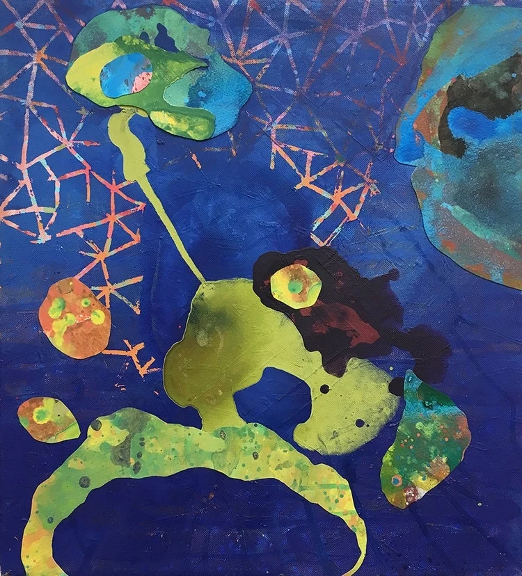 Francisco Donoso Rescinding Acrylic and collage on canvas 18 x 19 3/4 in