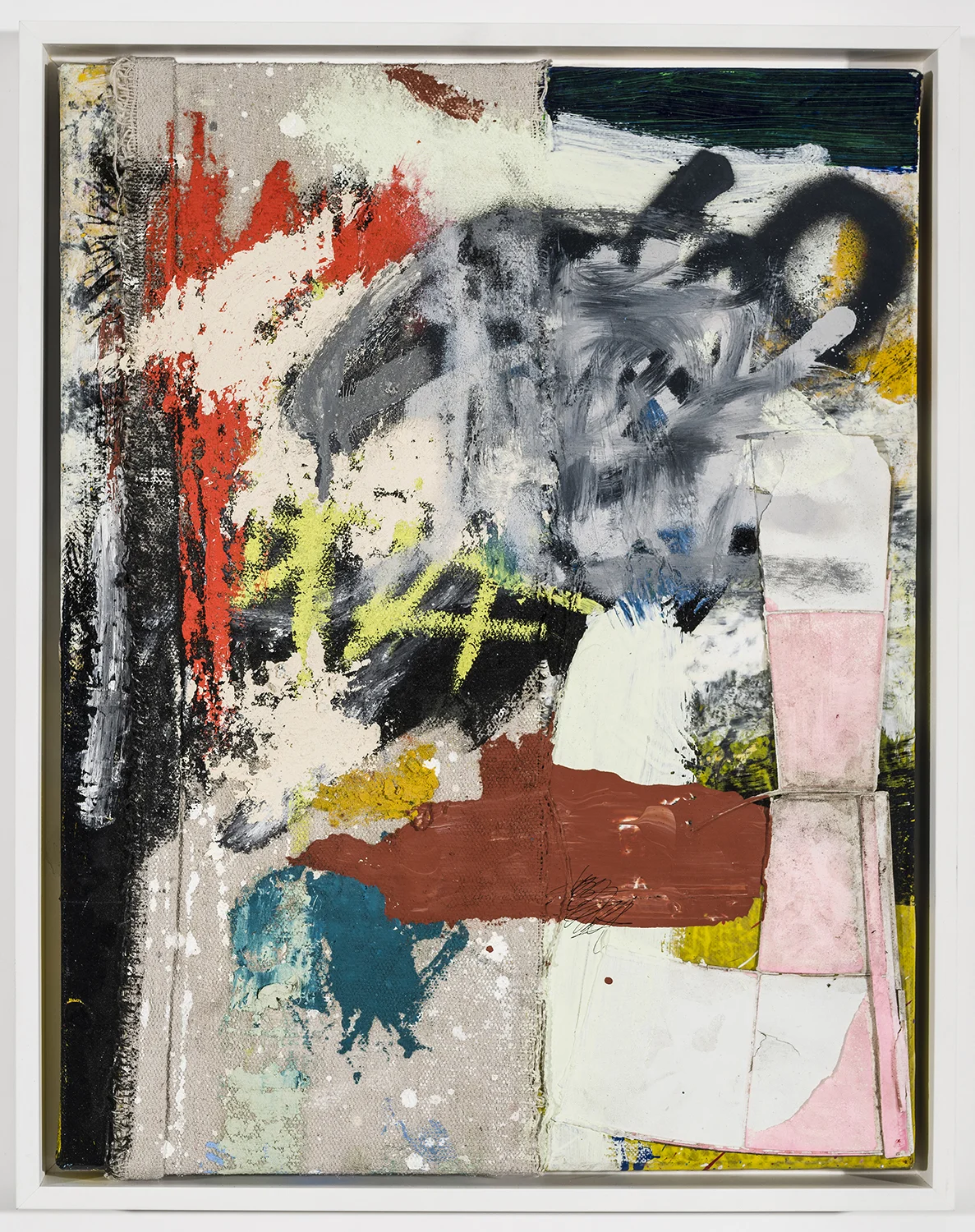 Memories of Morris Ave Acrylic, graphite, enamel, oil stick, spray paint, linen and plastic on canvas 18 x 14 in