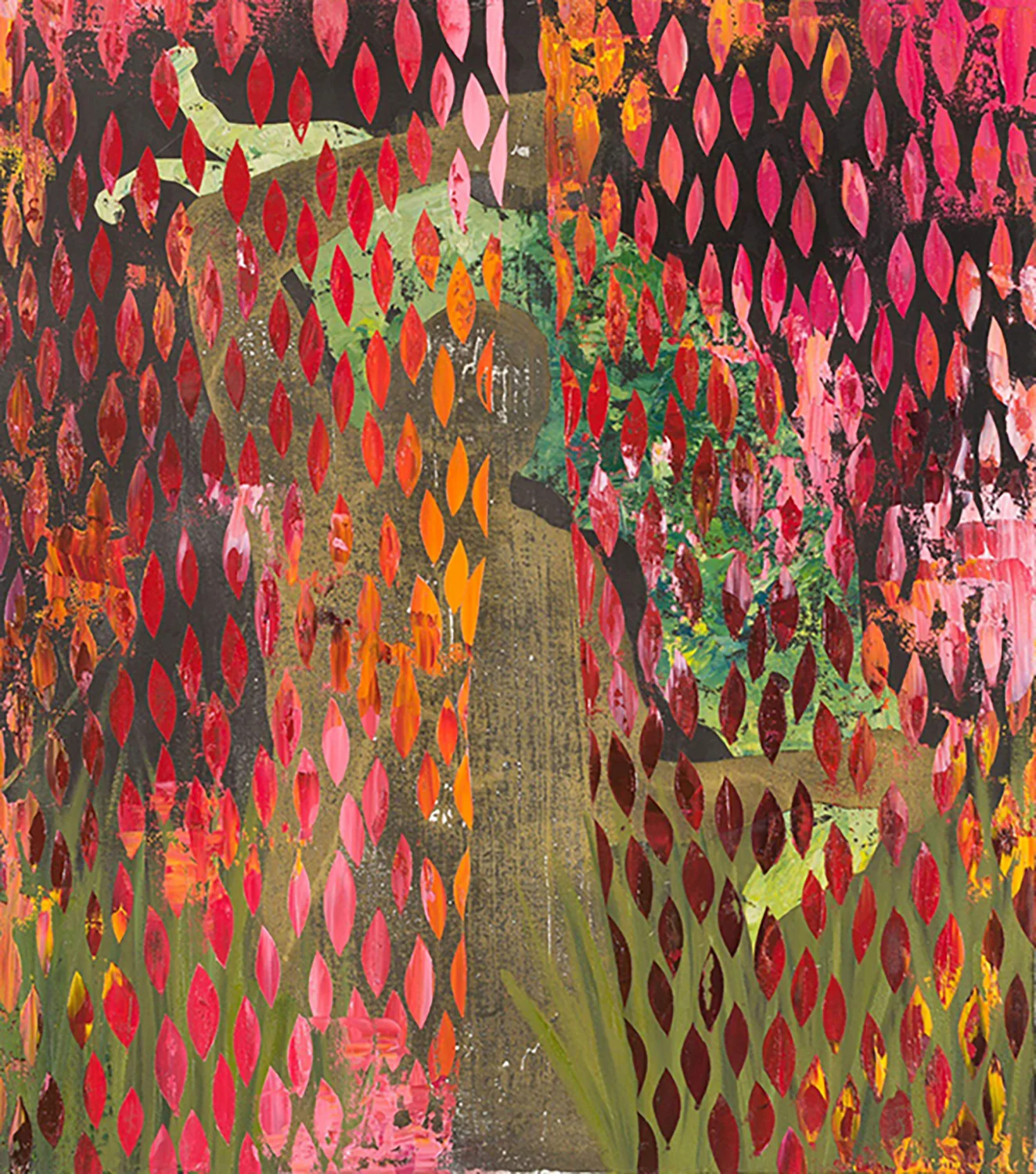 Veil Curtain (gold) Oil, charcoal, and spray paint on canvas 27 x 24 in