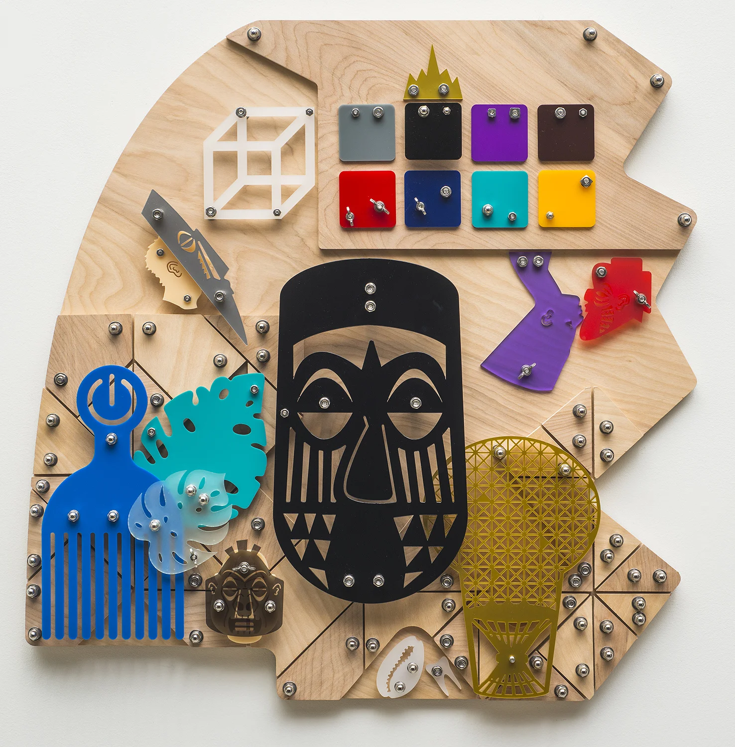 Luscher (Blackamoors Collage #223) CNC routed Baltic birch, plexiglass, stainless steel hardware 32 x 32 in