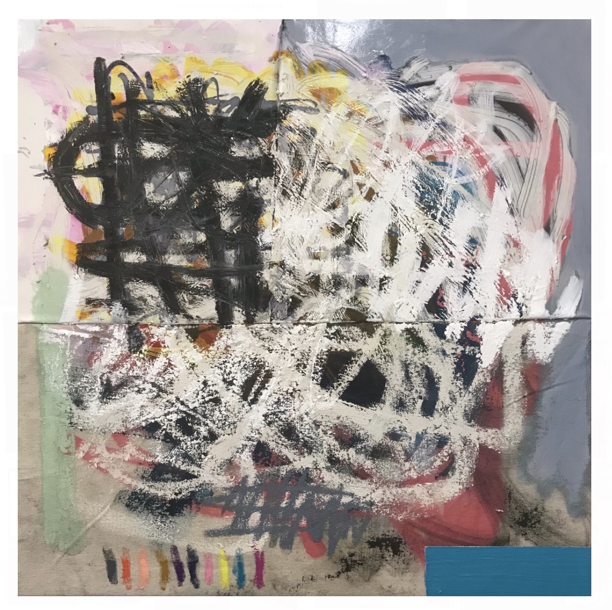Chess not Checkers Mixed media on sewn canvas and fabric 23 x 23 in