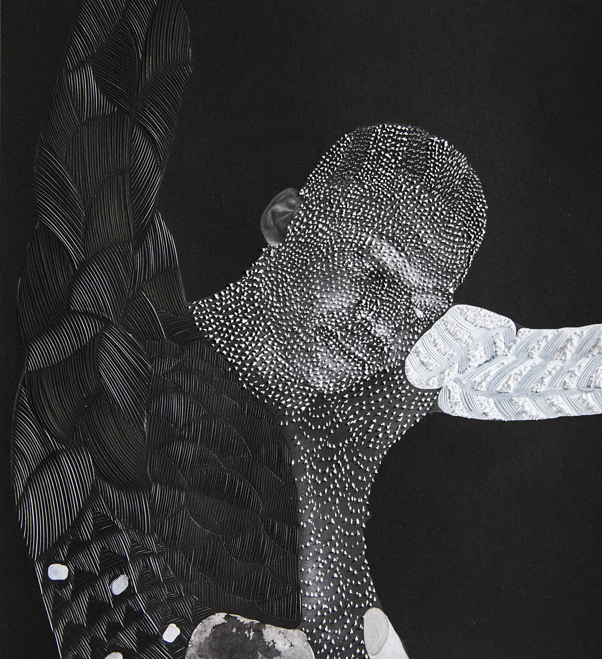 signals 5 Hand sculpted paper inkjet print, india ink 15 x 15 in