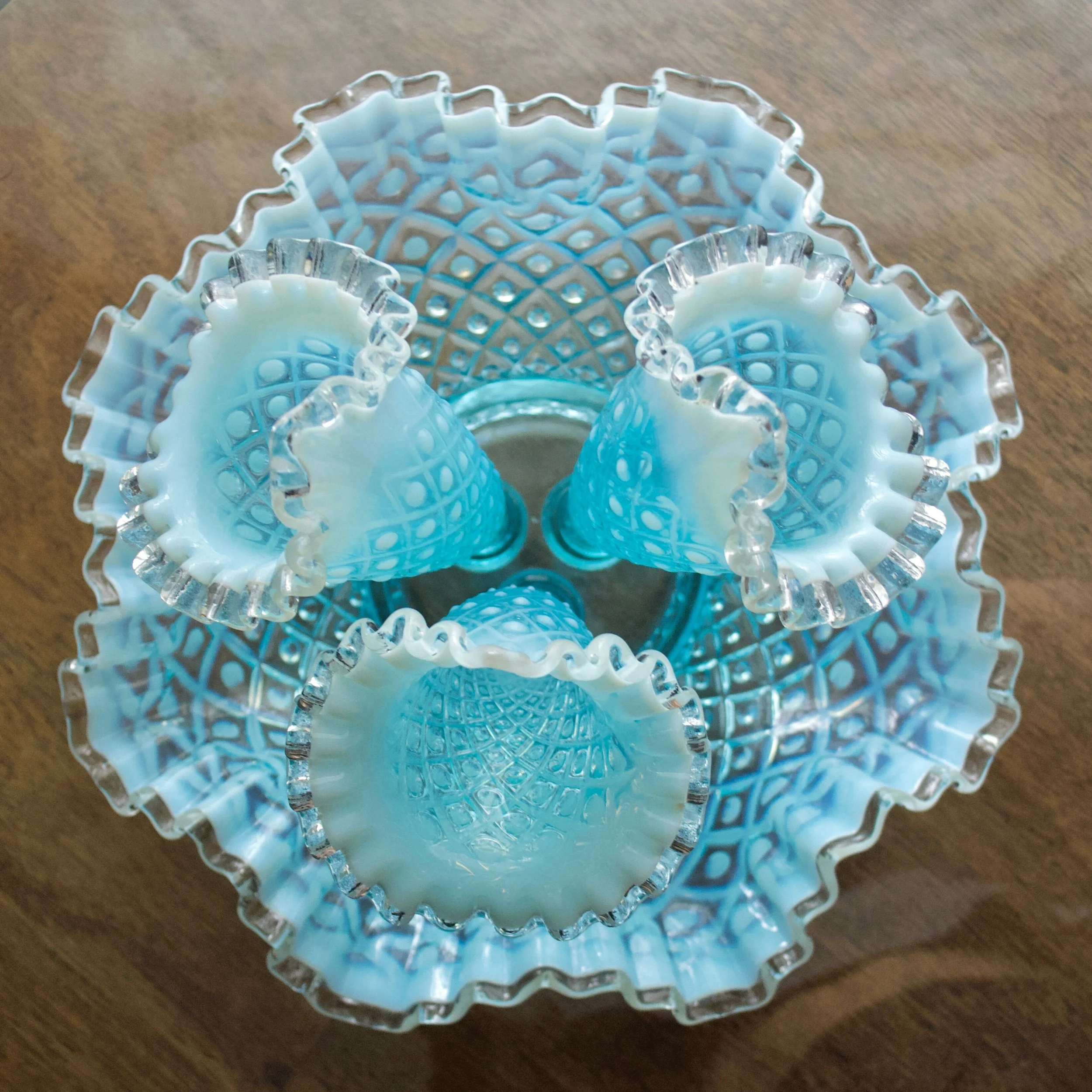 '50~'60 フェントン Fenton Blue Hobnail 美品 Fenton Vintage Aqua Blue Hobnail Glass Vase Ruffled Edge