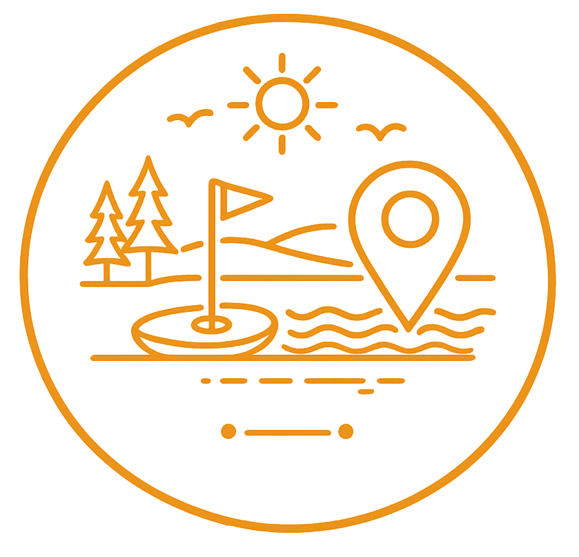 Prime location icon representing Monkey Island Resort's convenient location near Grand Lake, Shangri-La Golf Club, marinas, restaurants, and local attractions.