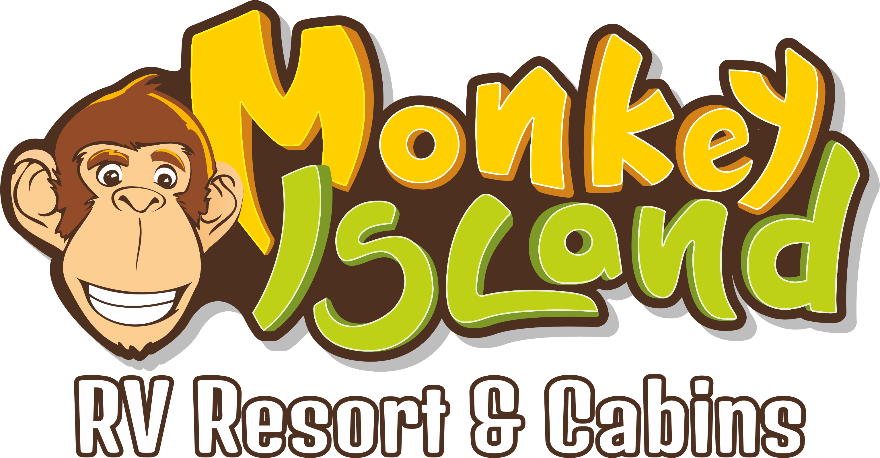 Monkey Island Resort logo, a lakeside resort offering RV sites, cabins, vacation rentals, and resort living on Grand Lake in Afton, Oklahoma.