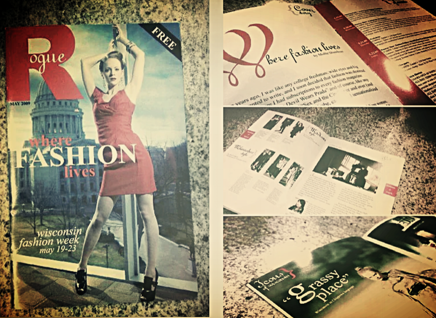 In 2009, I spearheaded the creation of Rogue , a fashion magazine designed to promote Wisconsin Fashion Week 2009. In addition to recruiting all the writers, coordinating a street fashion spread, and editing the articles, I wrote several pieces in the publication. It served as the program for Wisconsin Fashion Week, May 19-23, 2009.