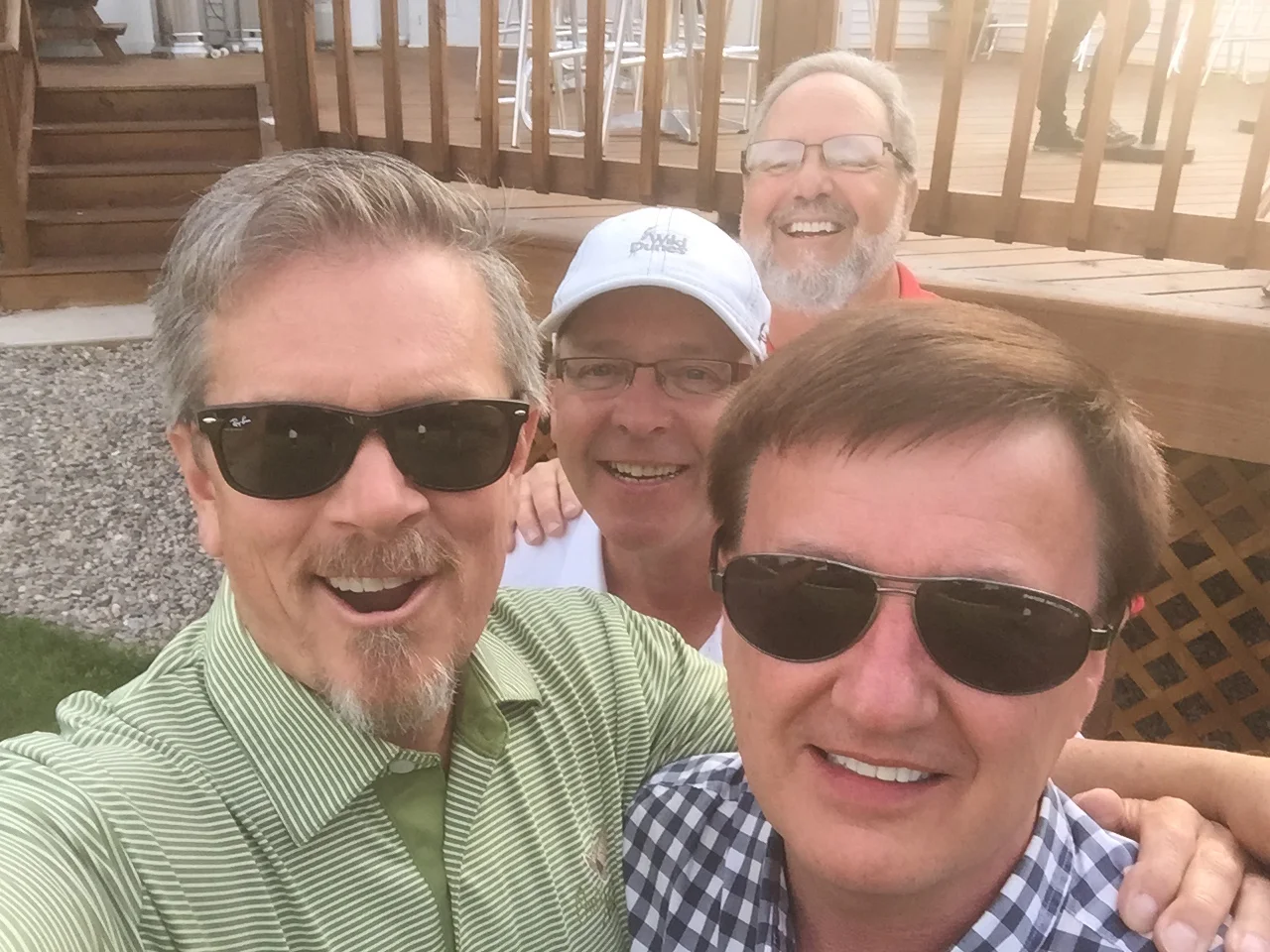 Mark O'Connell and Dave Crosier in front with friends Johnny and Steve. 