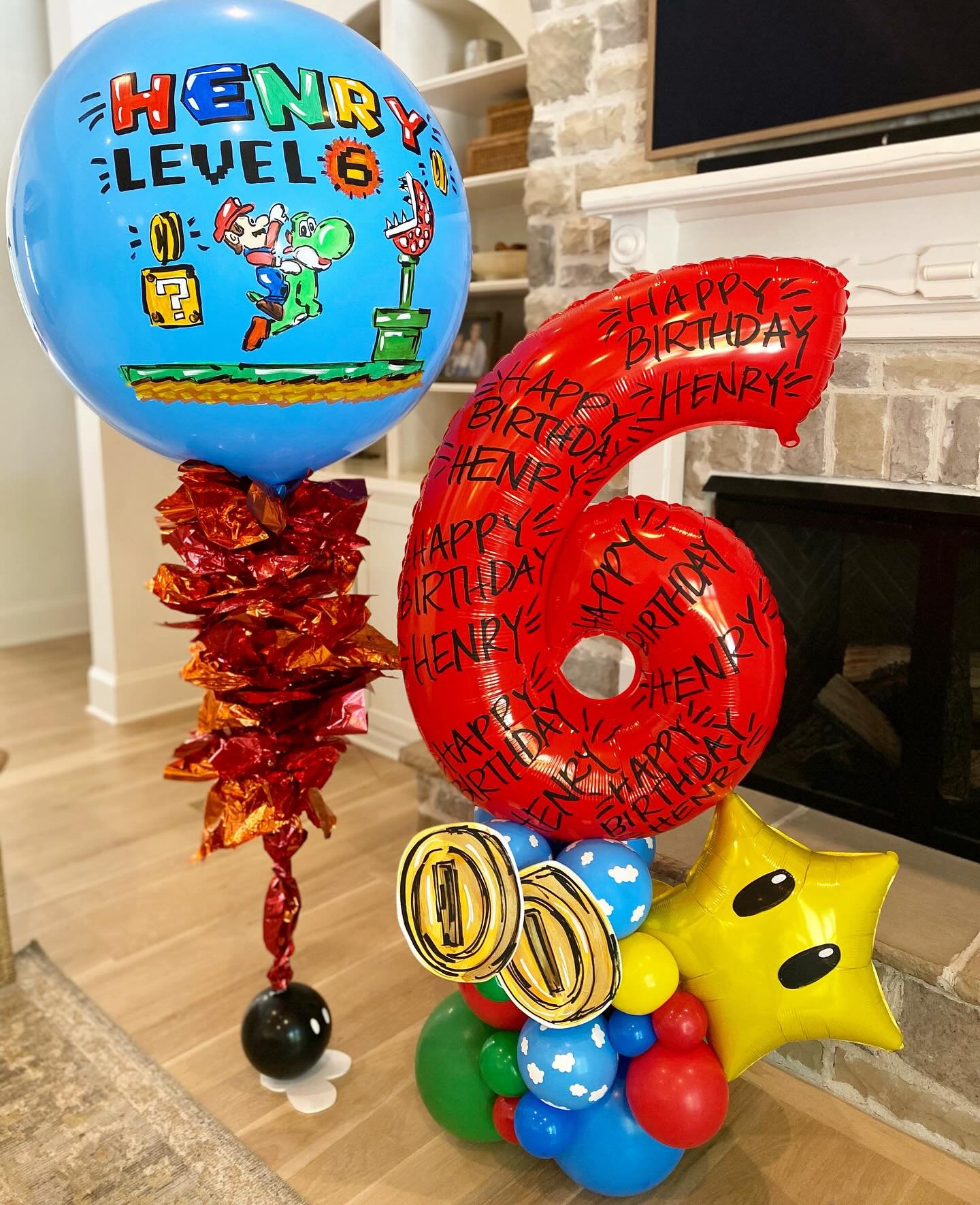 Hand-painted/bespoke Mario Birthday ❤️💙💚💛 #vroomvroomballoon
