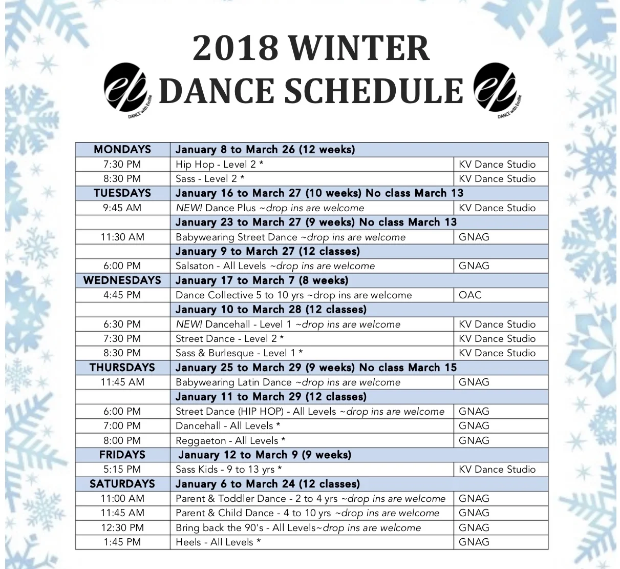 Winter Dance Schedule 