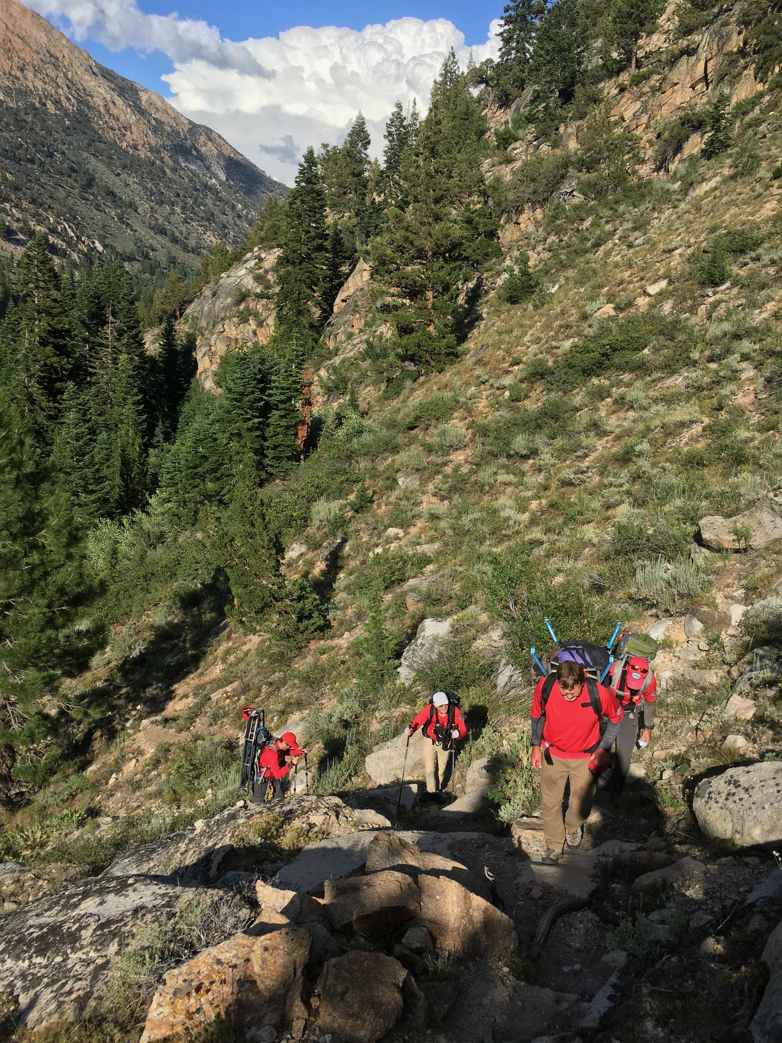 Hiking on the use trail in Little Slide Canyon. Image by M. Quiring