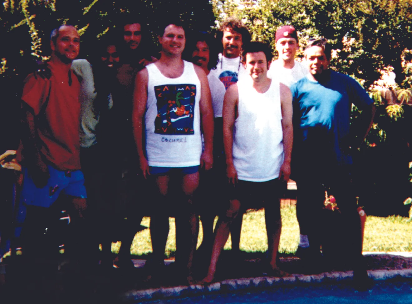 Howl at the Moon Piano Staff 1999. From Left- Sam Leatherwood, Martha Boles, Jon Sherman, Billy Ward, Roger Hunt, Brooks Manry, Tommy Raye Rodriguez, Eddie Thompson, Ricky Hernandez